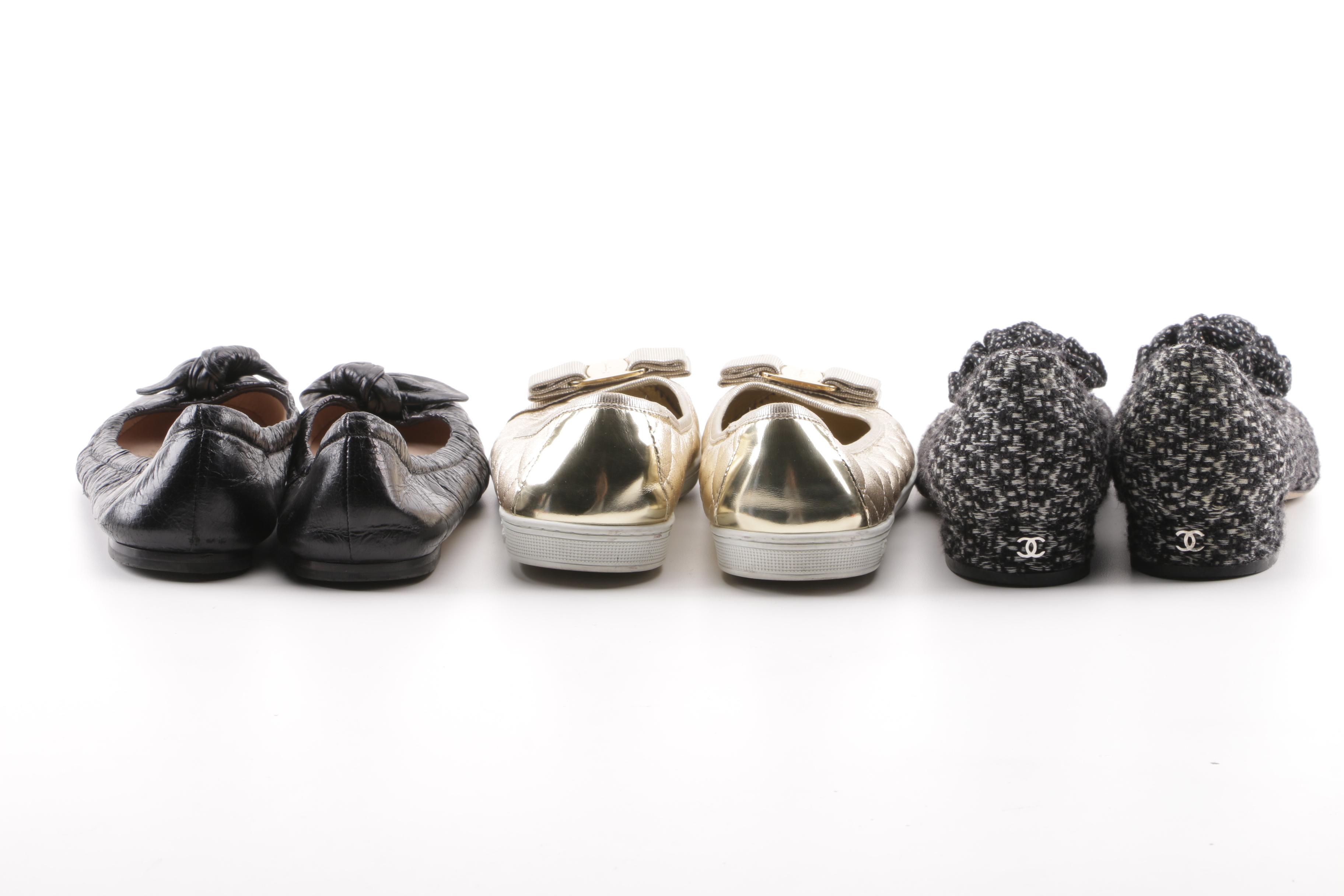 Women's Chanel, Prada and Salvatore Ferragamo Flats
