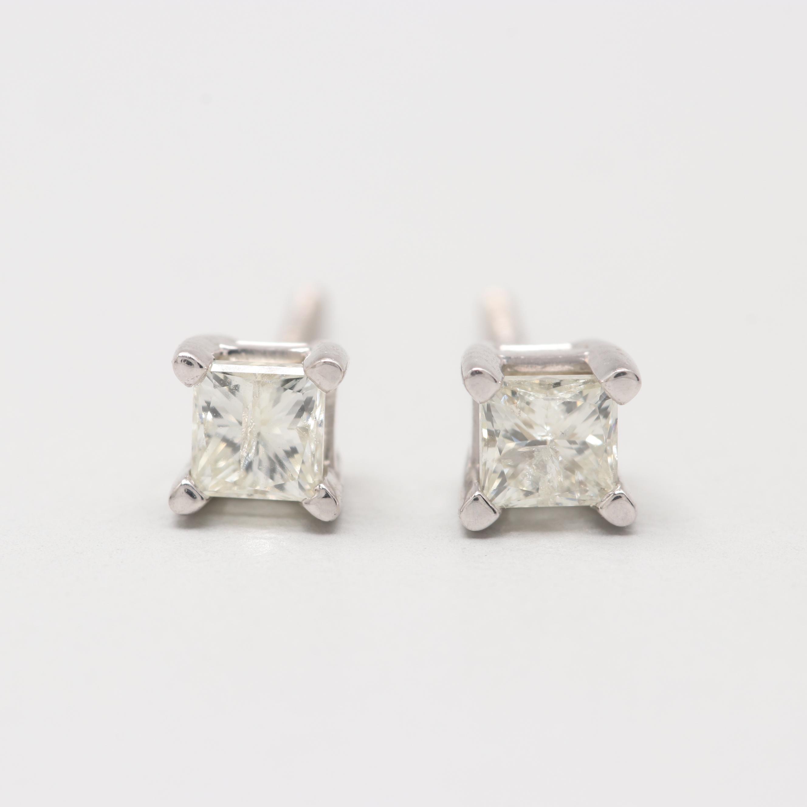14K White Gold Diamond Stud Earrings