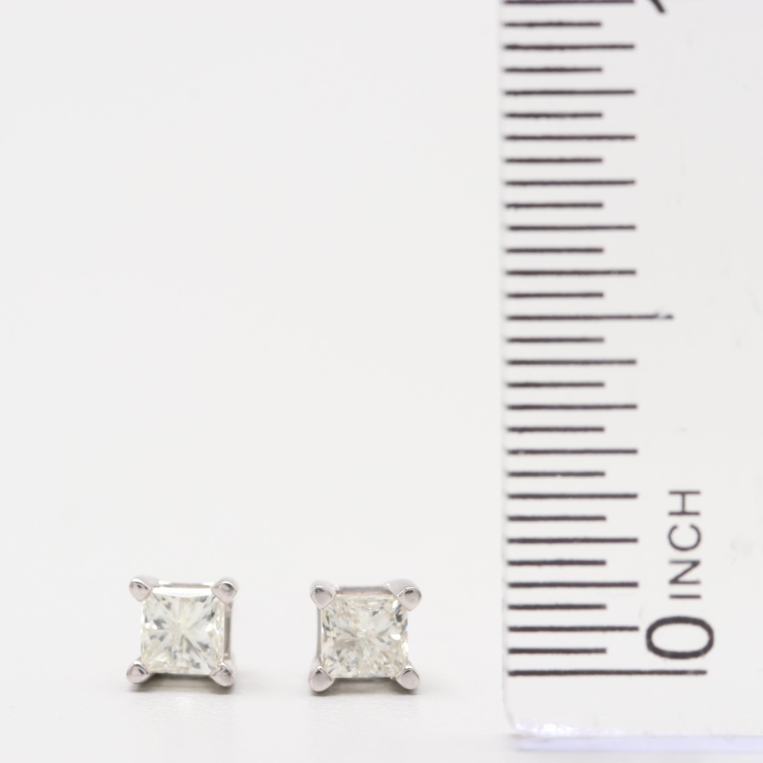 14K White Gold Diamond Stud Earrings