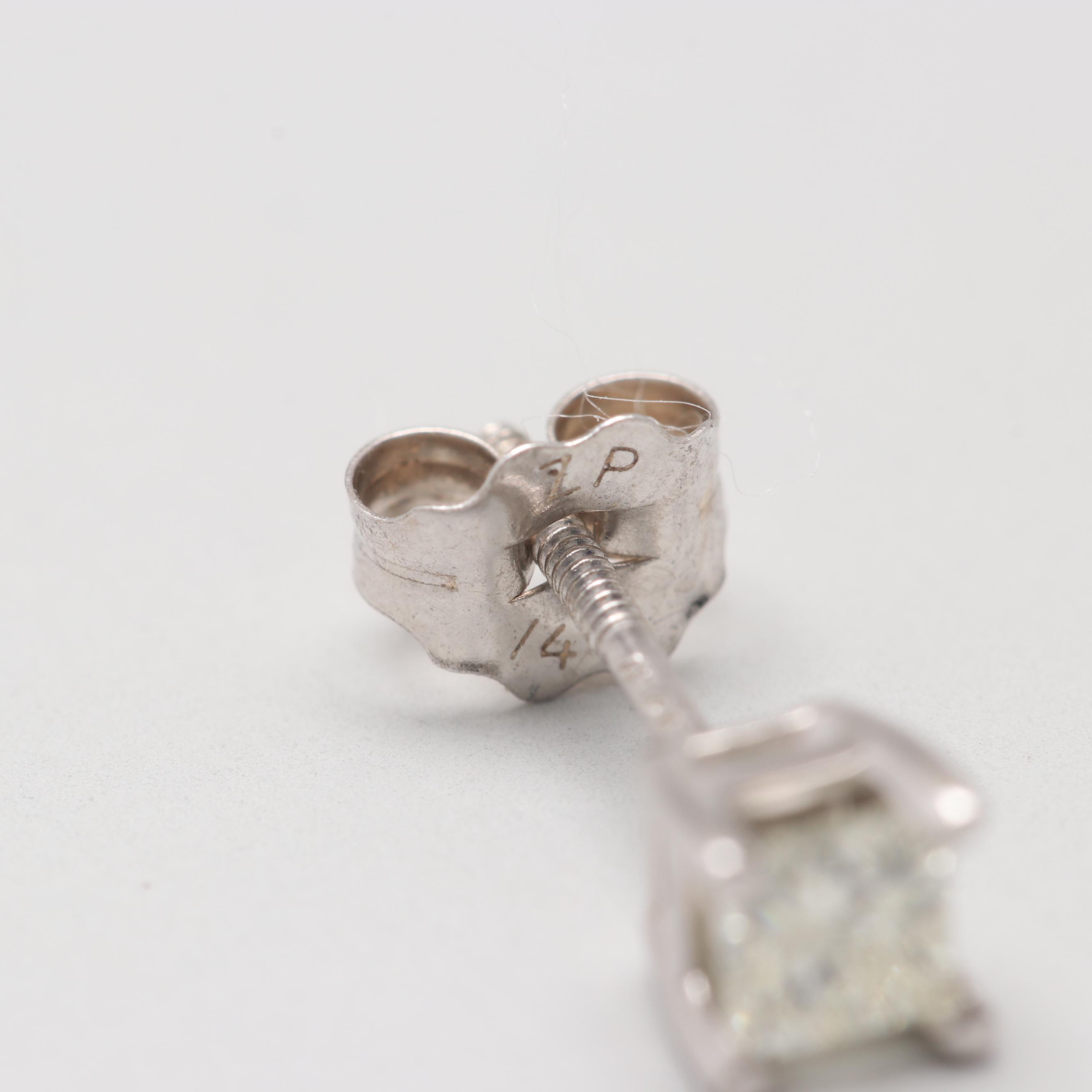 14K White Gold Diamond Stud Earrings