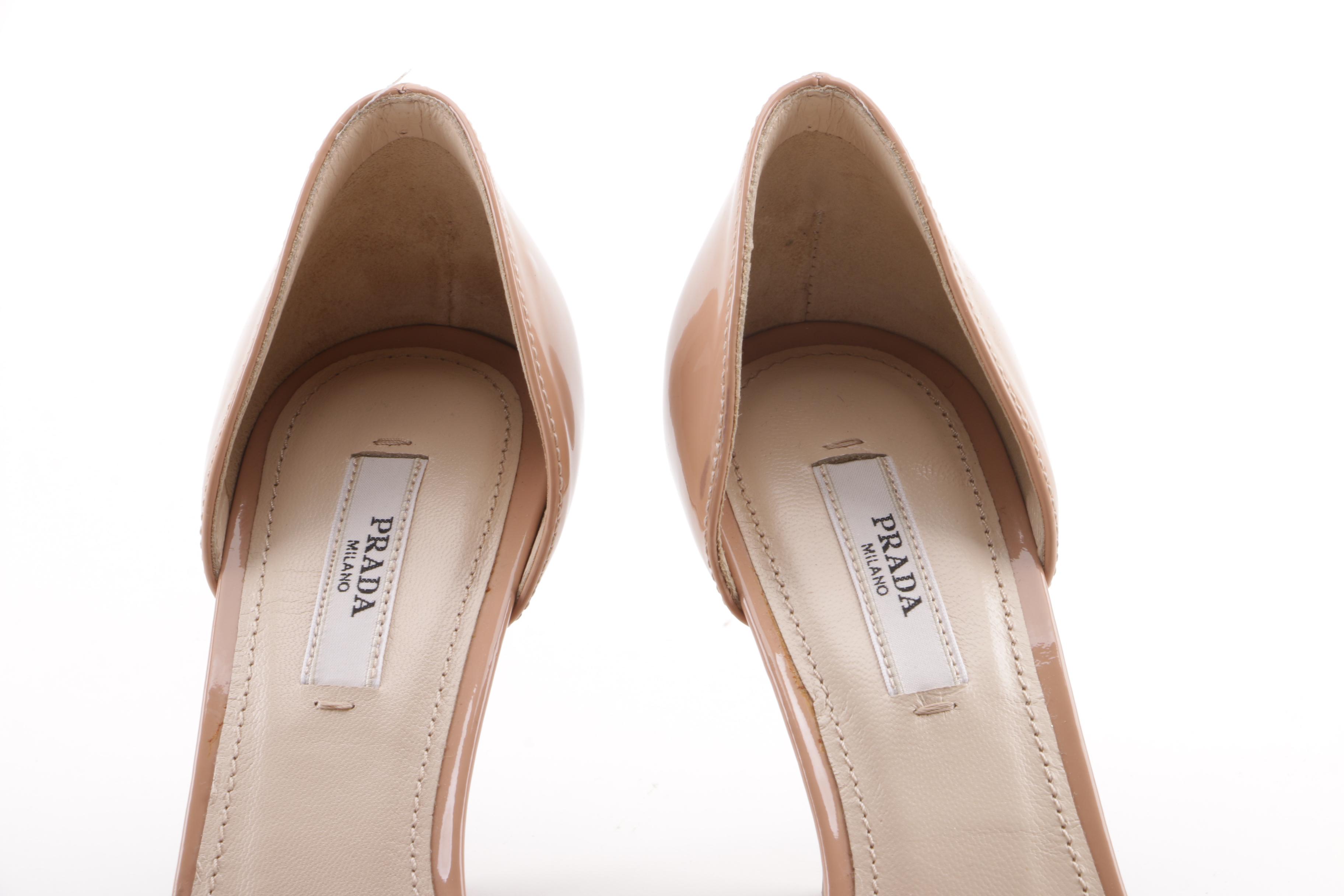 Prada Blush and Cream Patent Leather d'Orsay Pumps with Bow Detail