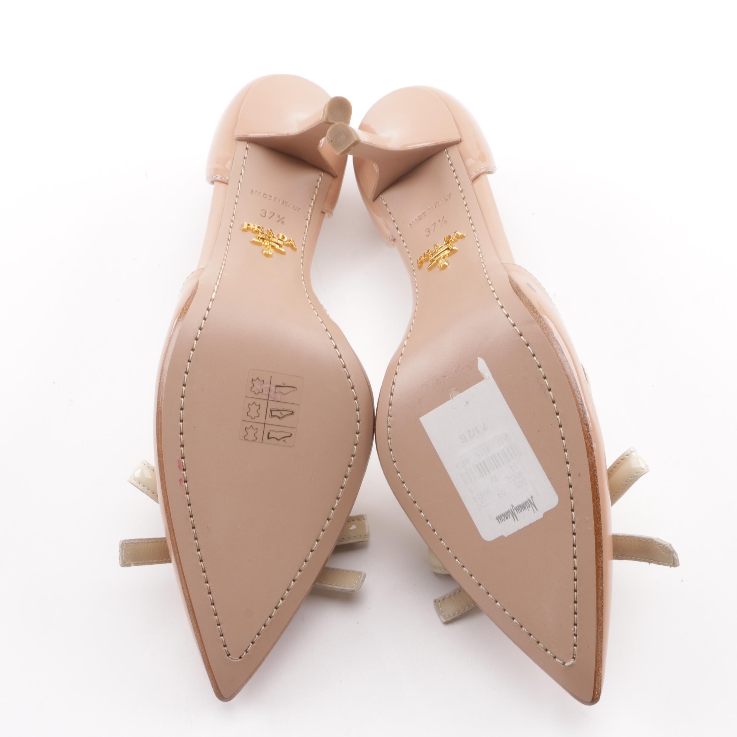 Prada Blush and Cream Patent Leather d'Orsay Pumps with Bow Detail