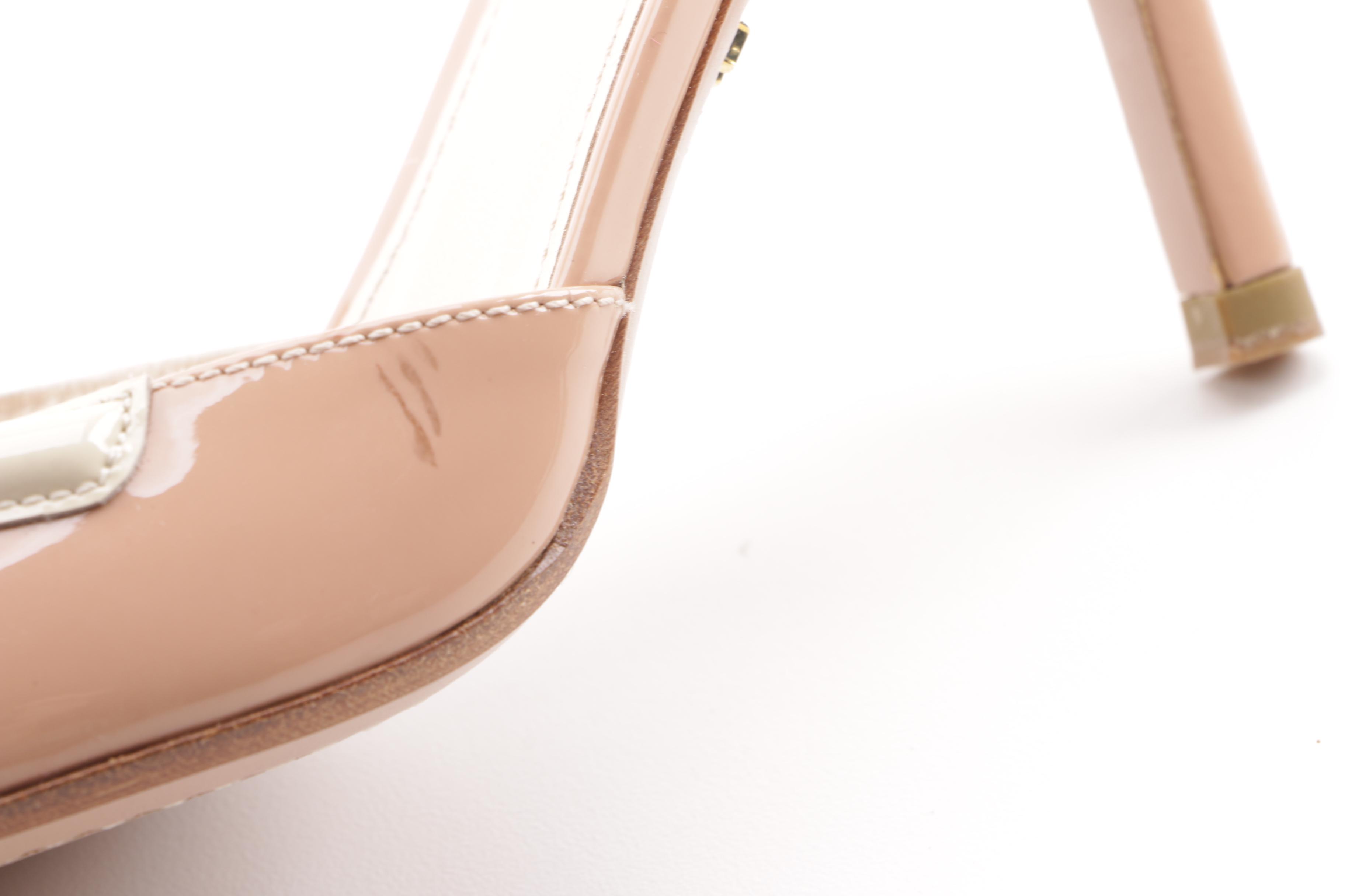 Prada Blush and Cream Patent Leather d'Orsay Pumps with Bow Detail