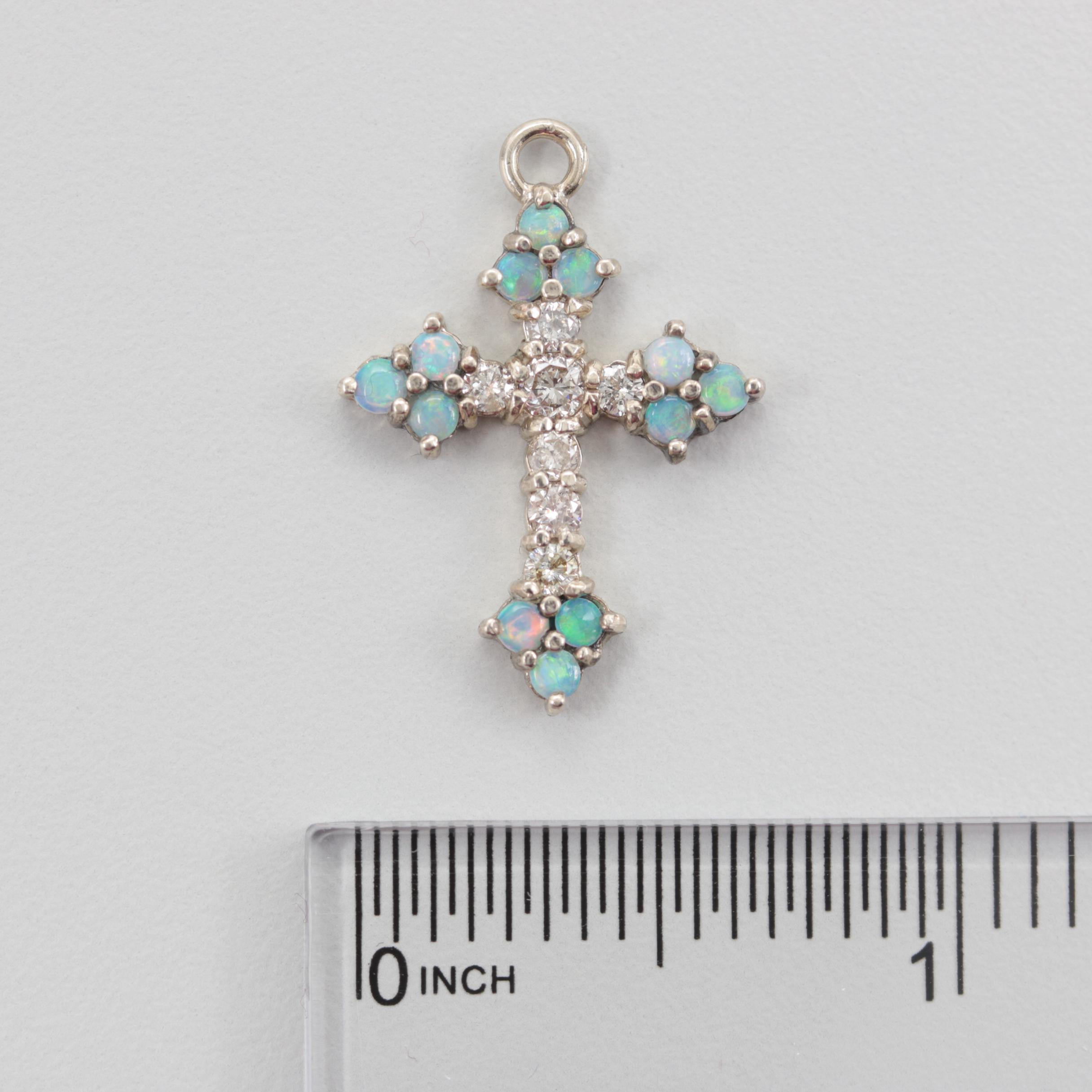 14K White Gold Diamond and Opal Crux Gemmata Cross Pendant
