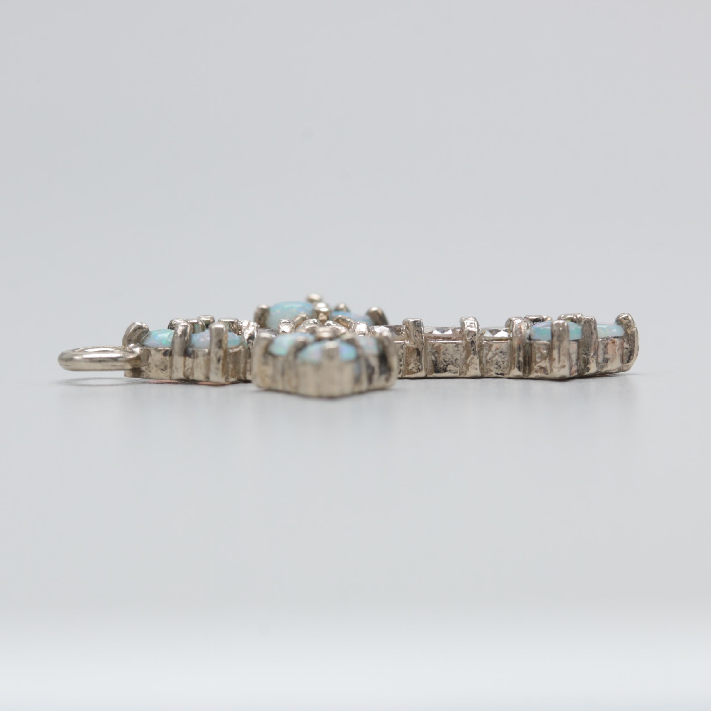 14K White Gold Diamond and Opal Crux Gemmata Cross Pendant