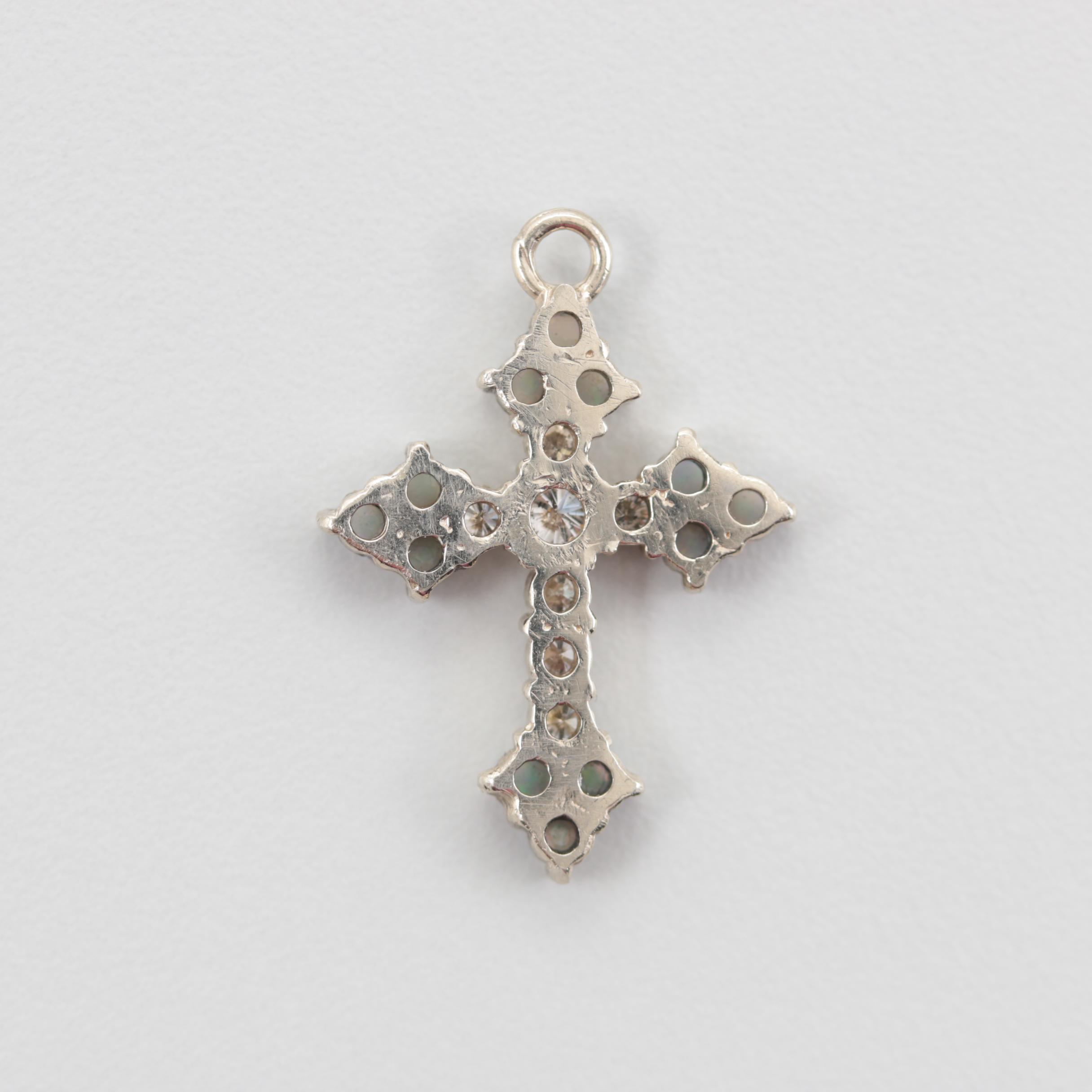 14K White Gold Diamond and Opal Crux Gemmata Cross Pendant