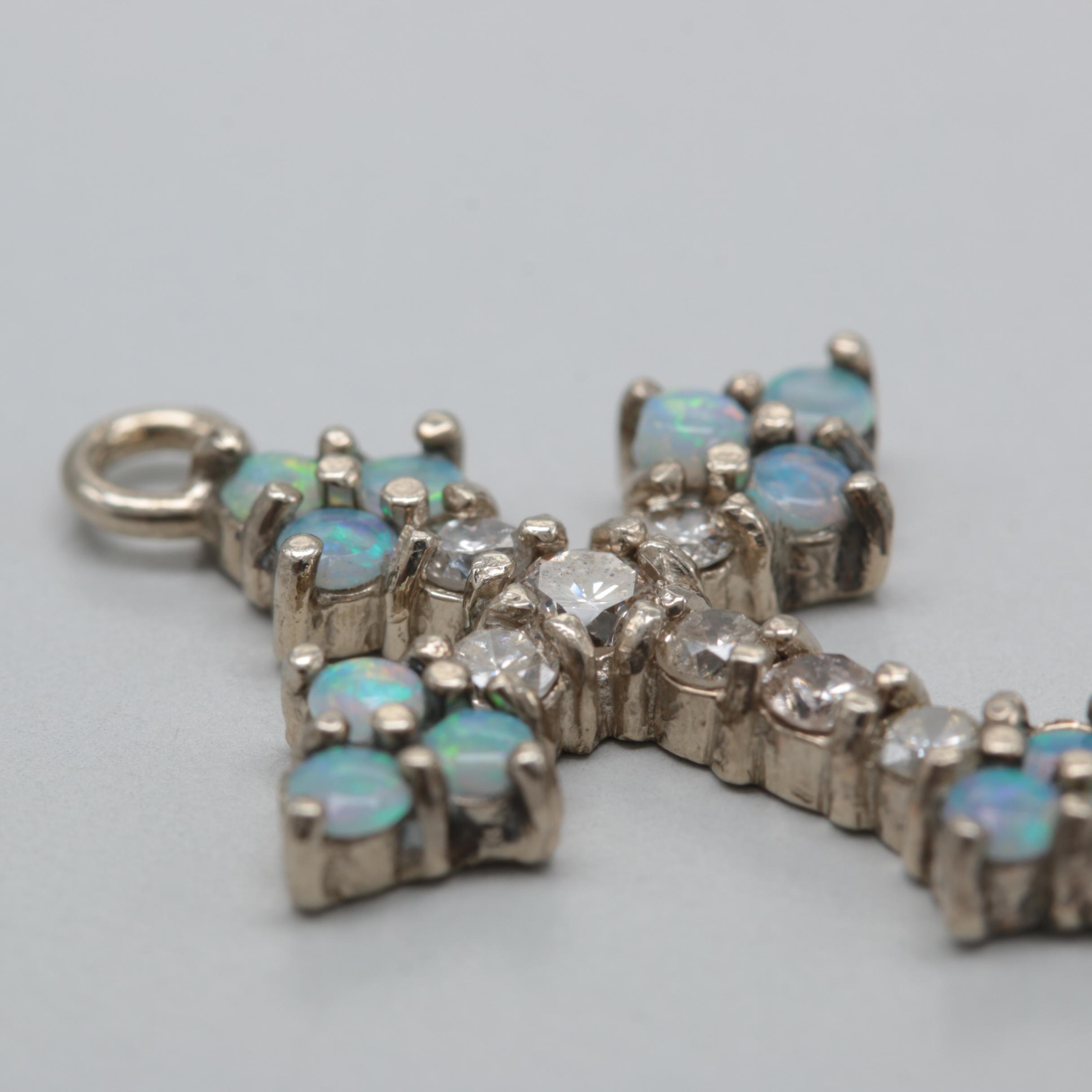 14K White Gold Diamond and Opal Crux Gemmata Cross Pendant