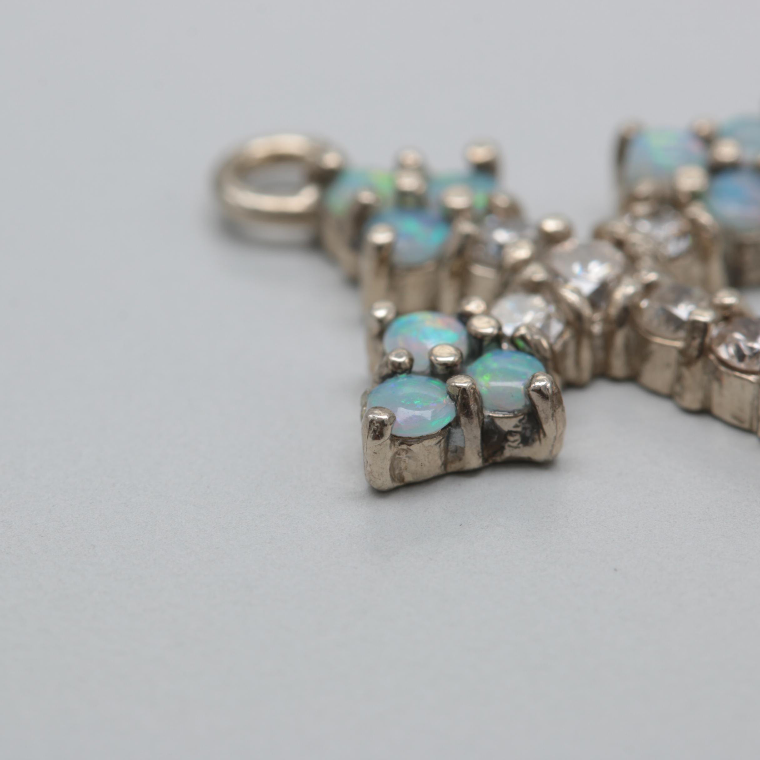 14K White Gold Diamond and Opal Crux Gemmata Cross Pendant