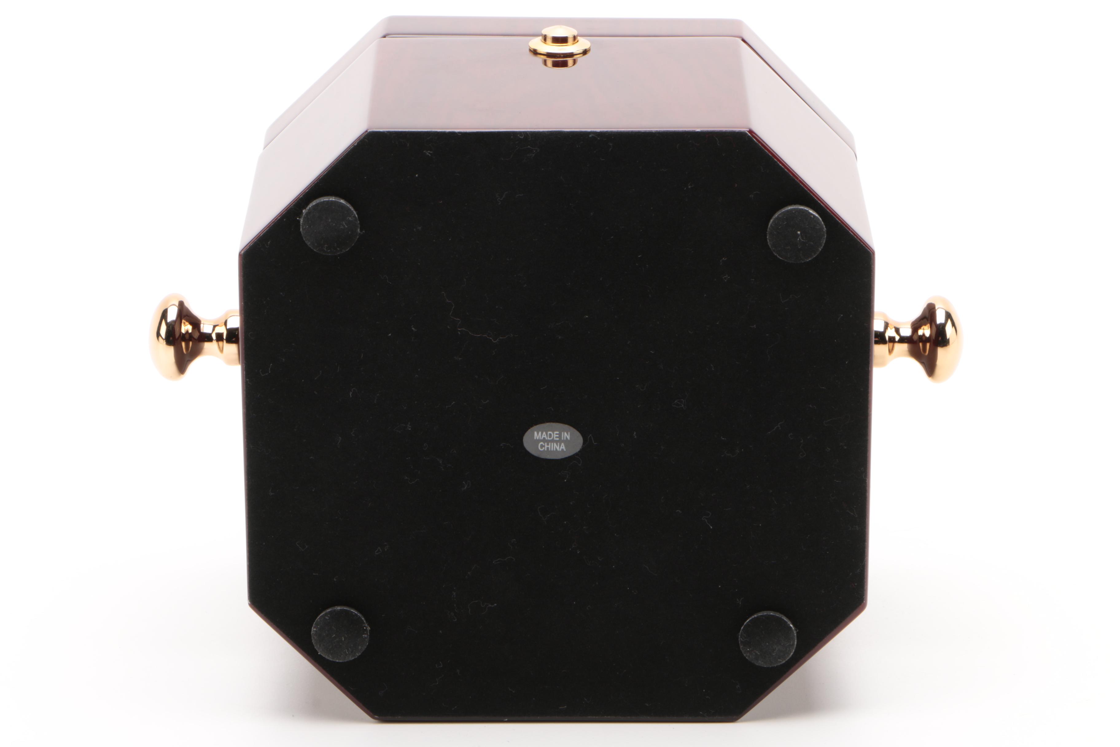 Chass World Desk Clock in a Dark Mahogany Wood Finish Chest