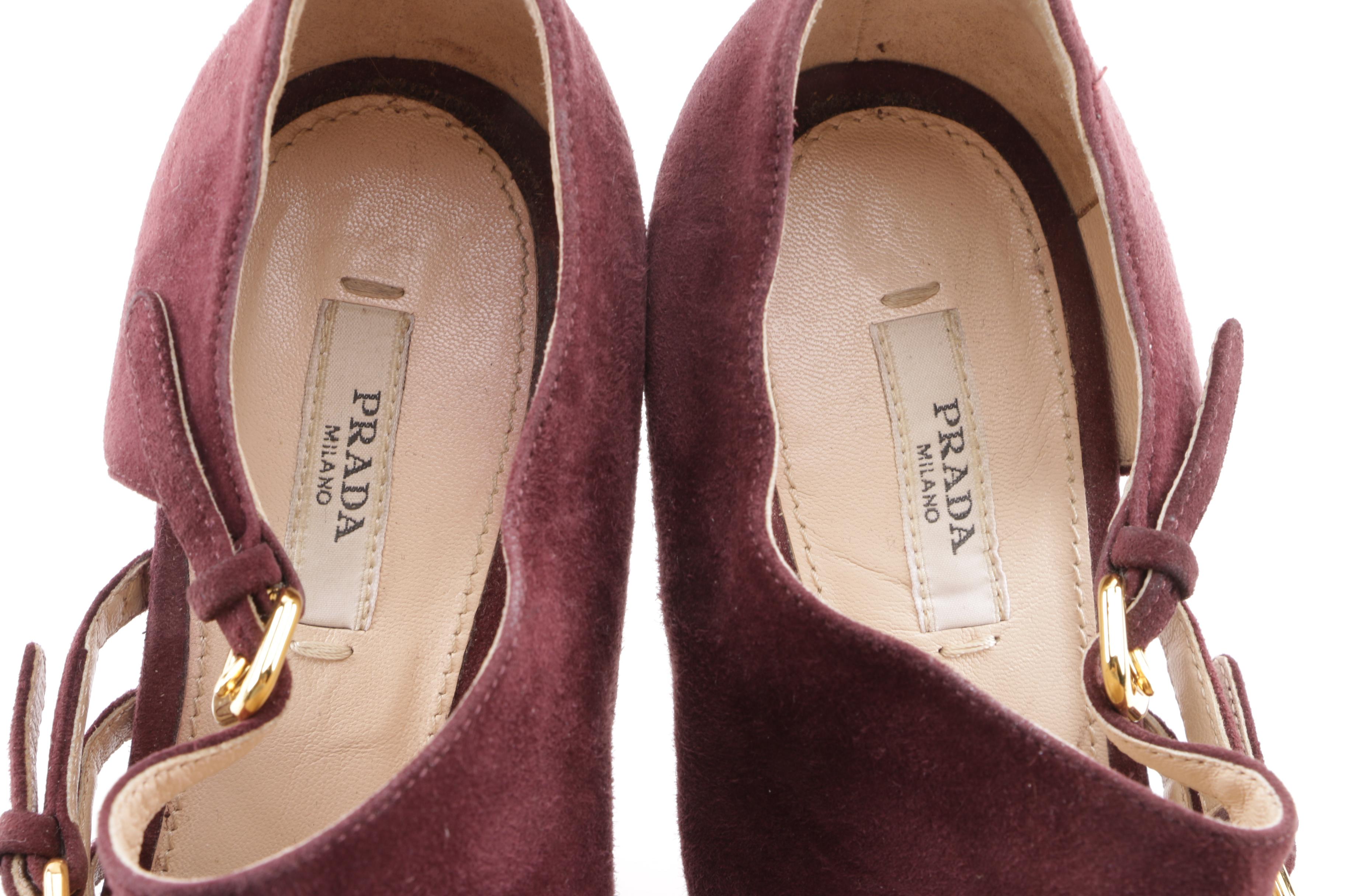 Prada Milano Plum Suede Buckle Platform Booties