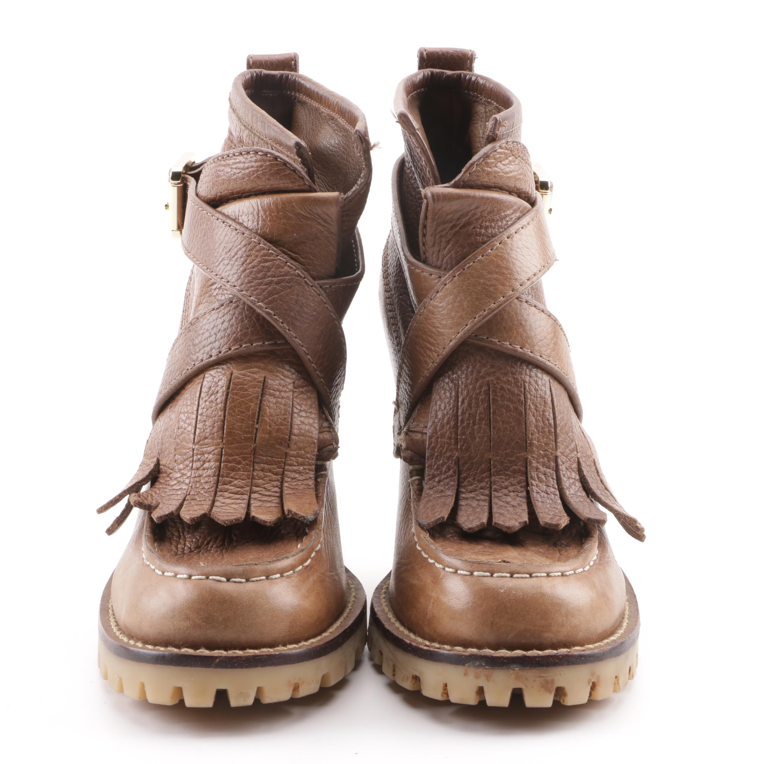 Tory Burch Lyle Brown Leather Ankle Booties