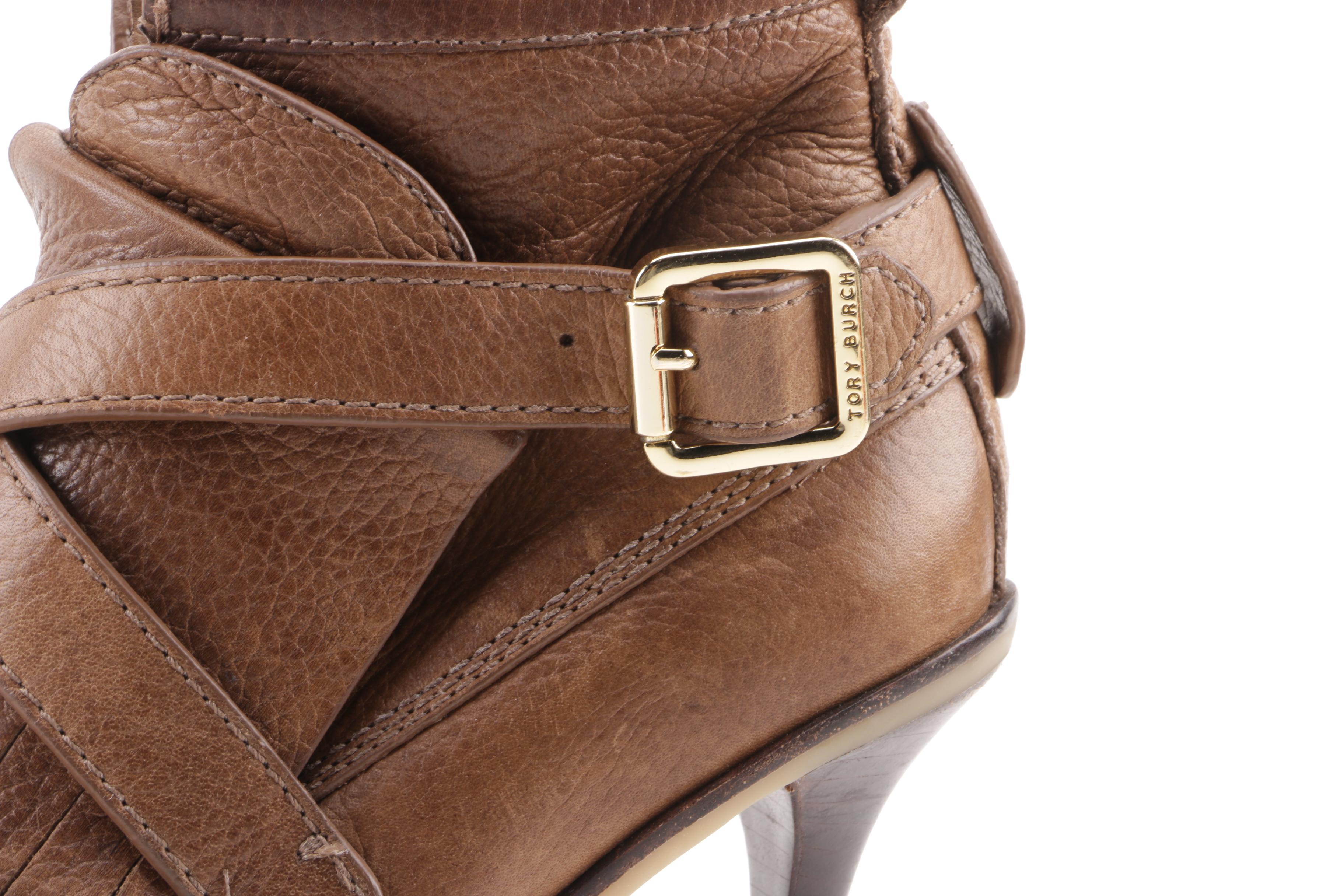 Tory Burch Lyle Brown Leather Ankle Booties