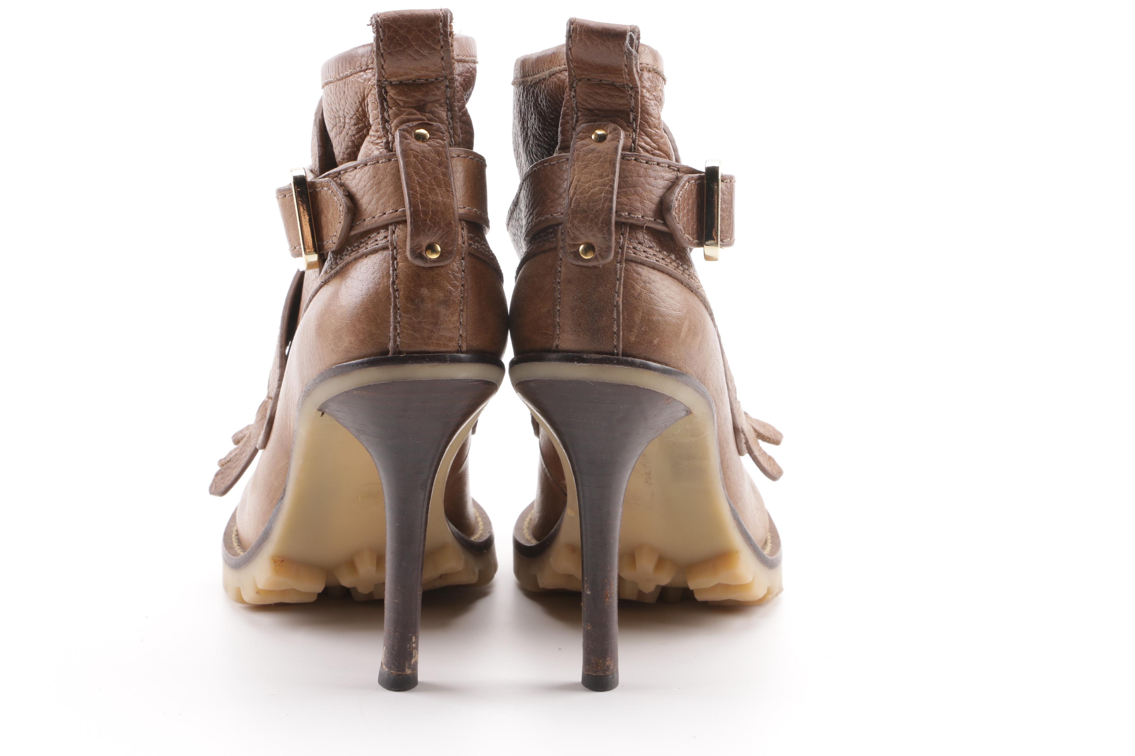 Tory Burch Lyle Brown Leather Ankle Booties