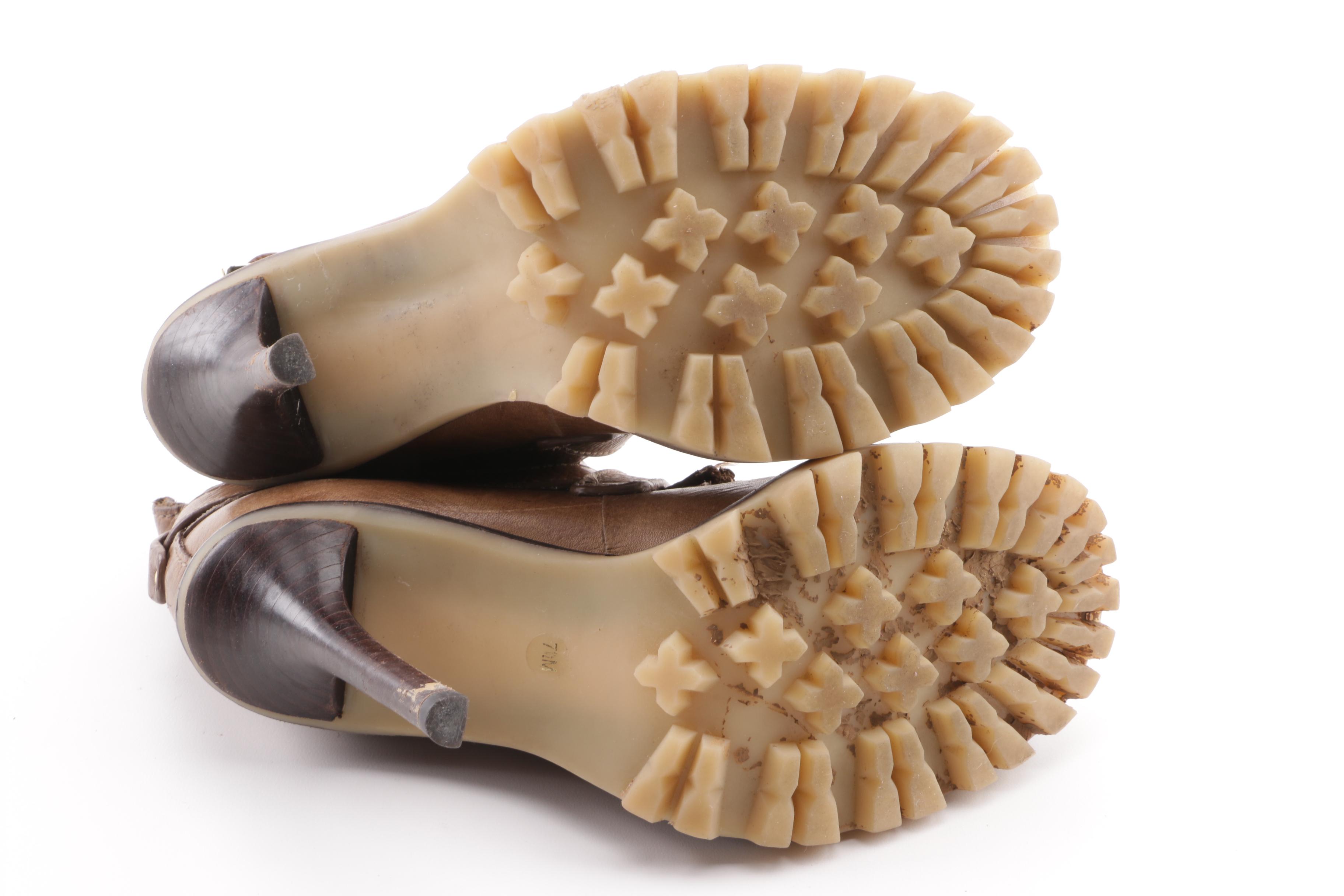 Tory Burch Lyle Brown Leather Ankle Booties