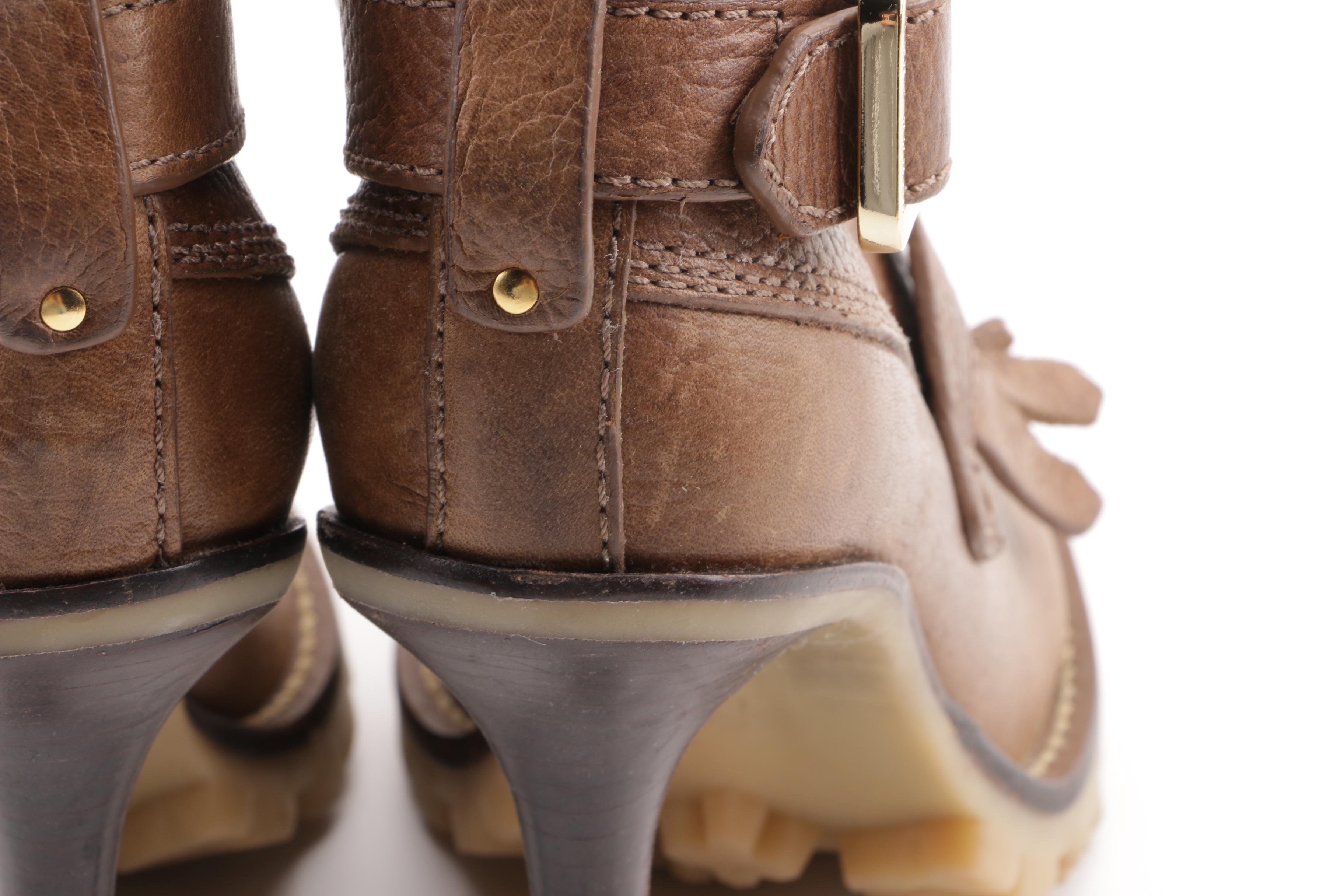 Tory Burch Lyle Brown Leather Ankle Booties