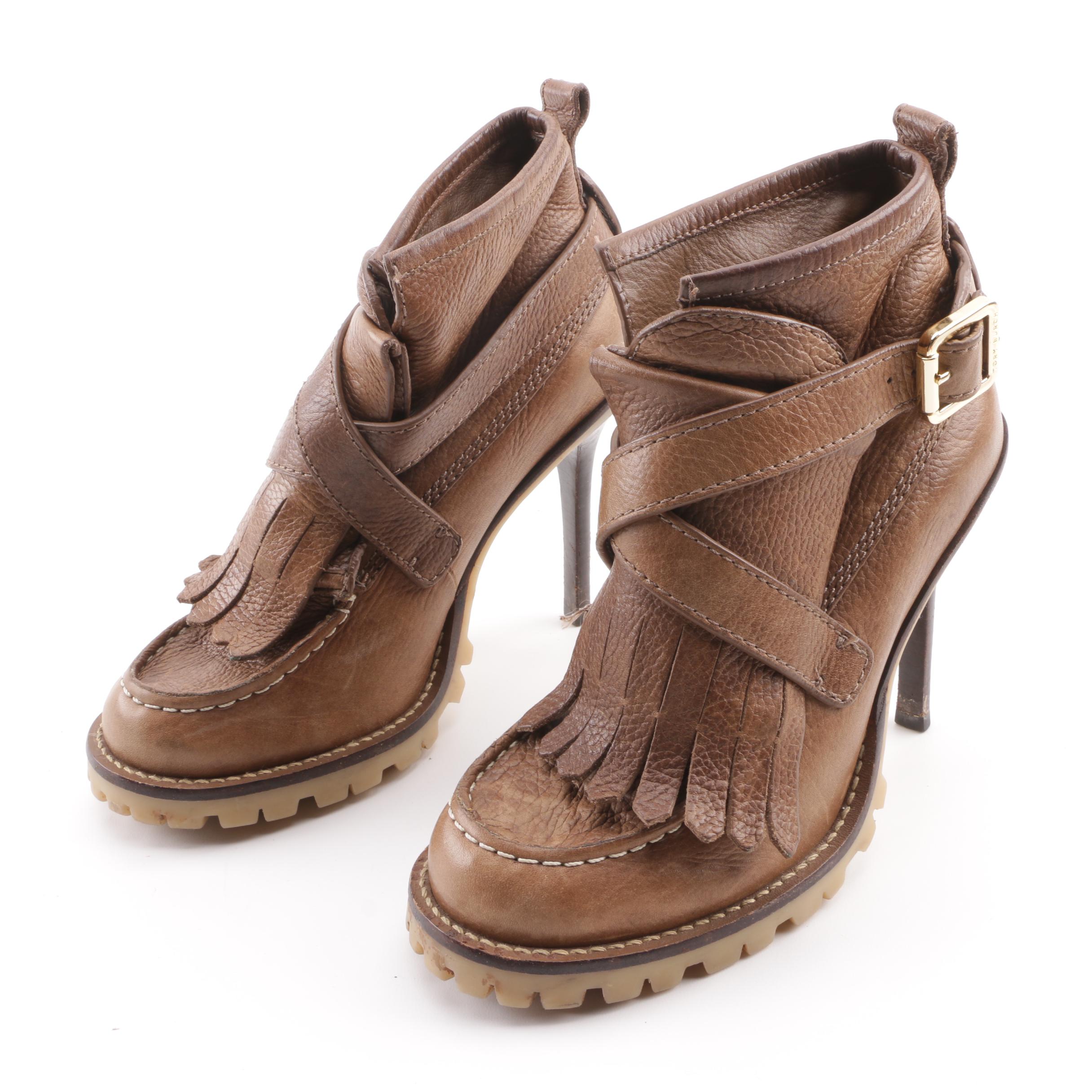 Tory Burch Lyle Brown Leather Ankle Booties