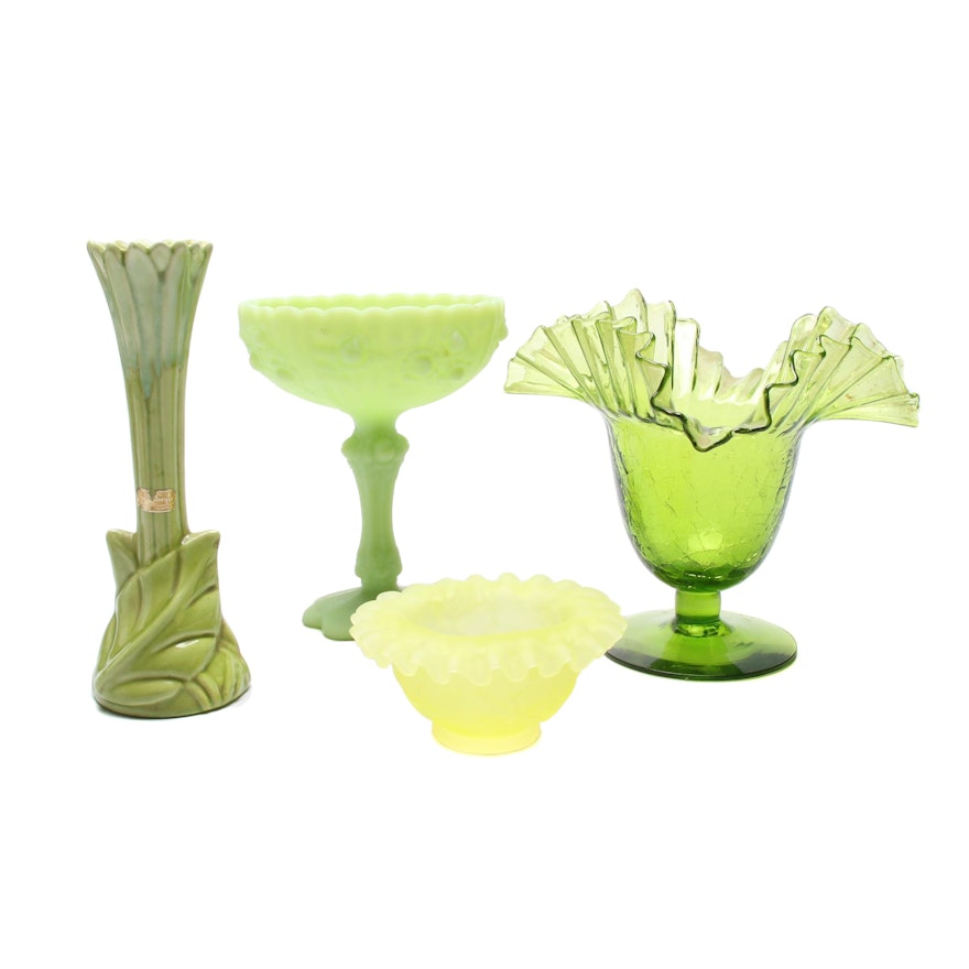 Decorative Glass and Ceramic Table Decor Including Fenton and Royal Haeger