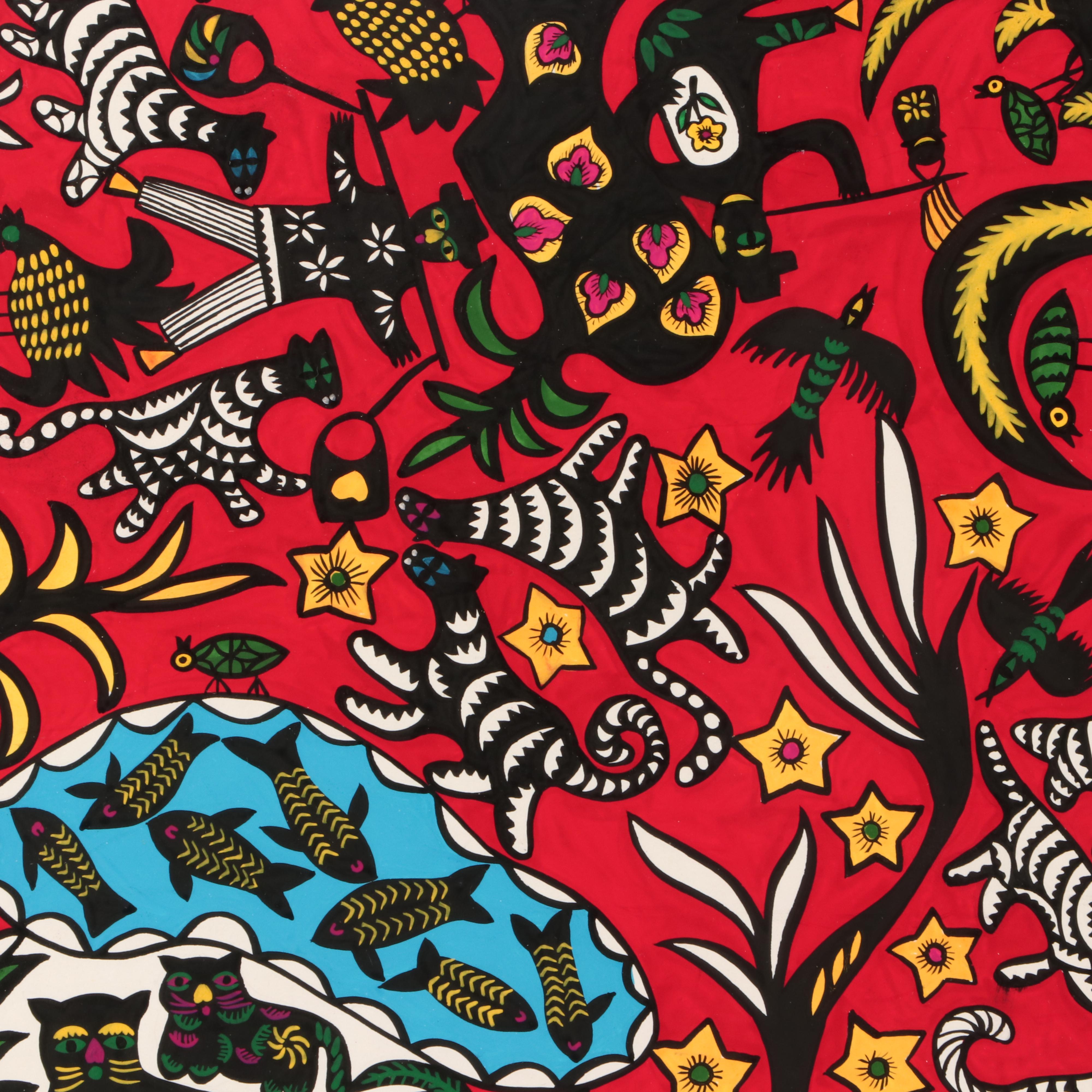 Folk Art Gouache Painting