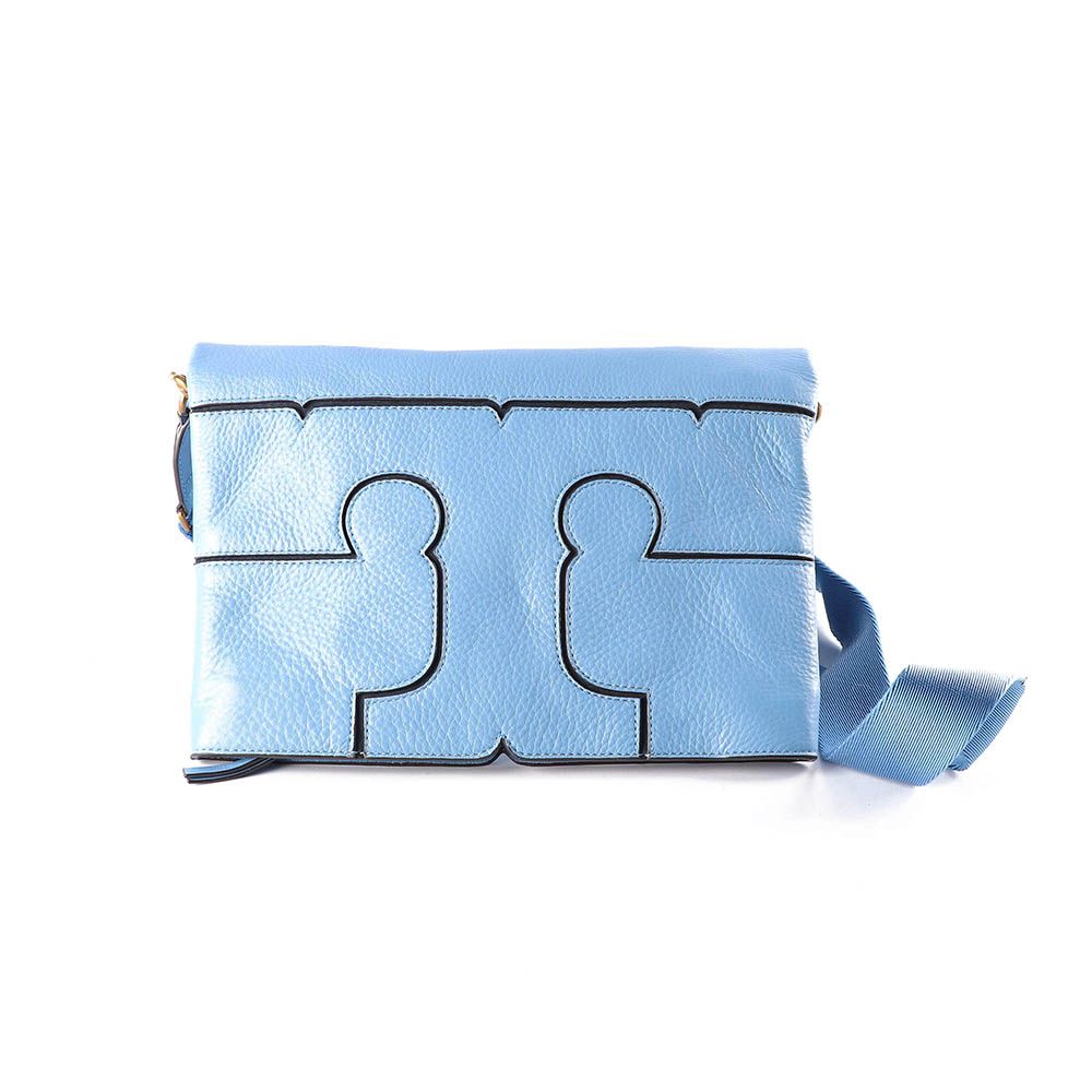 Tory Burch Serif Montego Blue Leather Crossbody Bag
