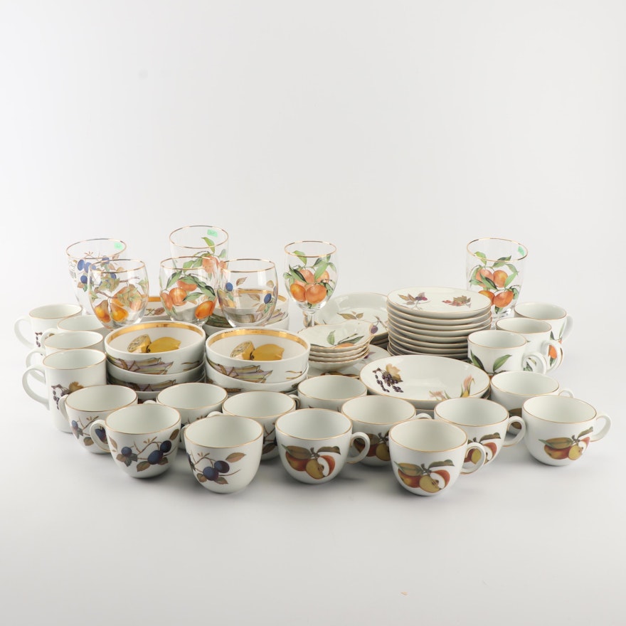 Royal Worcester "Evesham" Porcelain Dinnerware and Glass Stemware