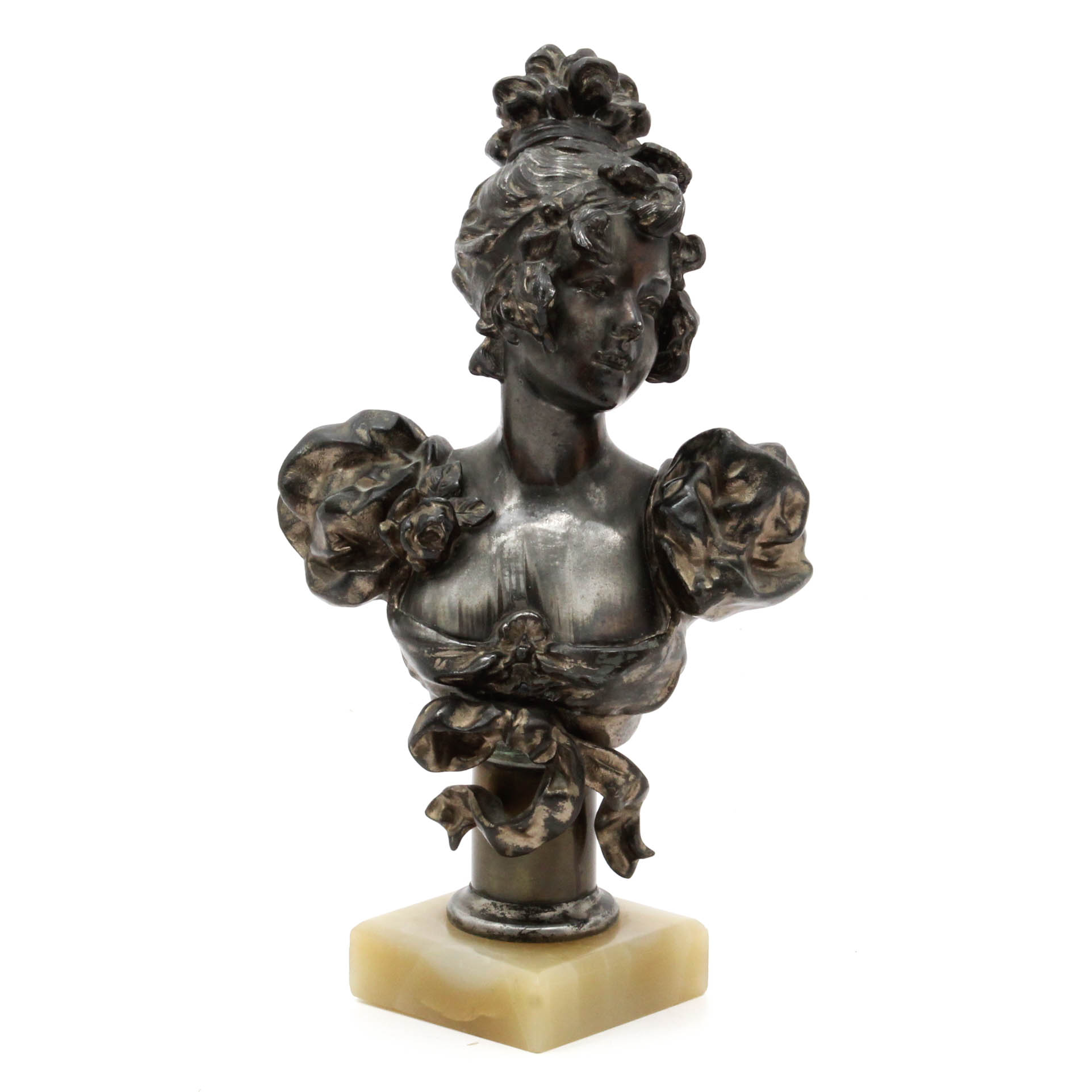 Vintage Cast Spelter Bust of Young Woman