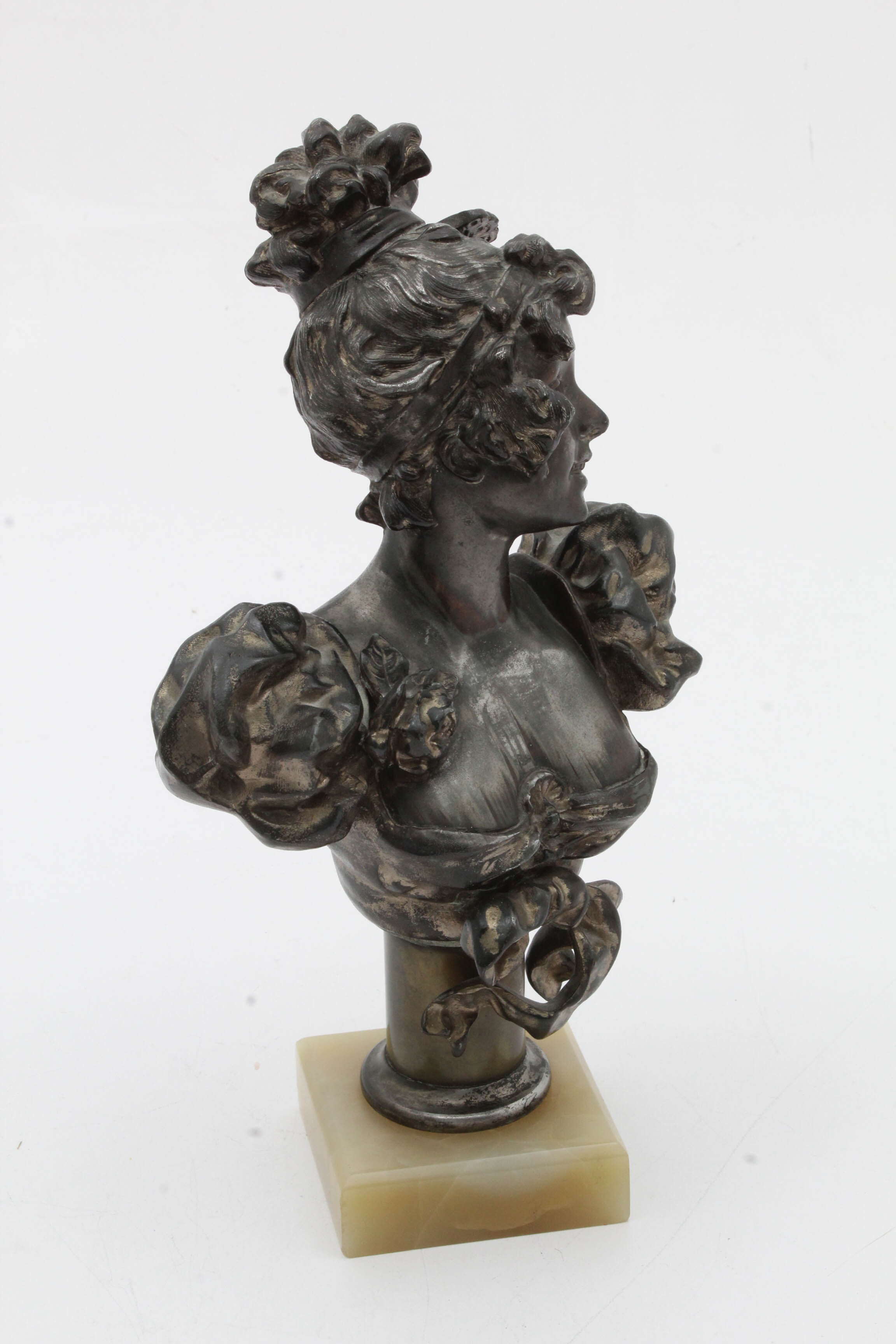 Vintage Cast Spelter Bust of Young Woman