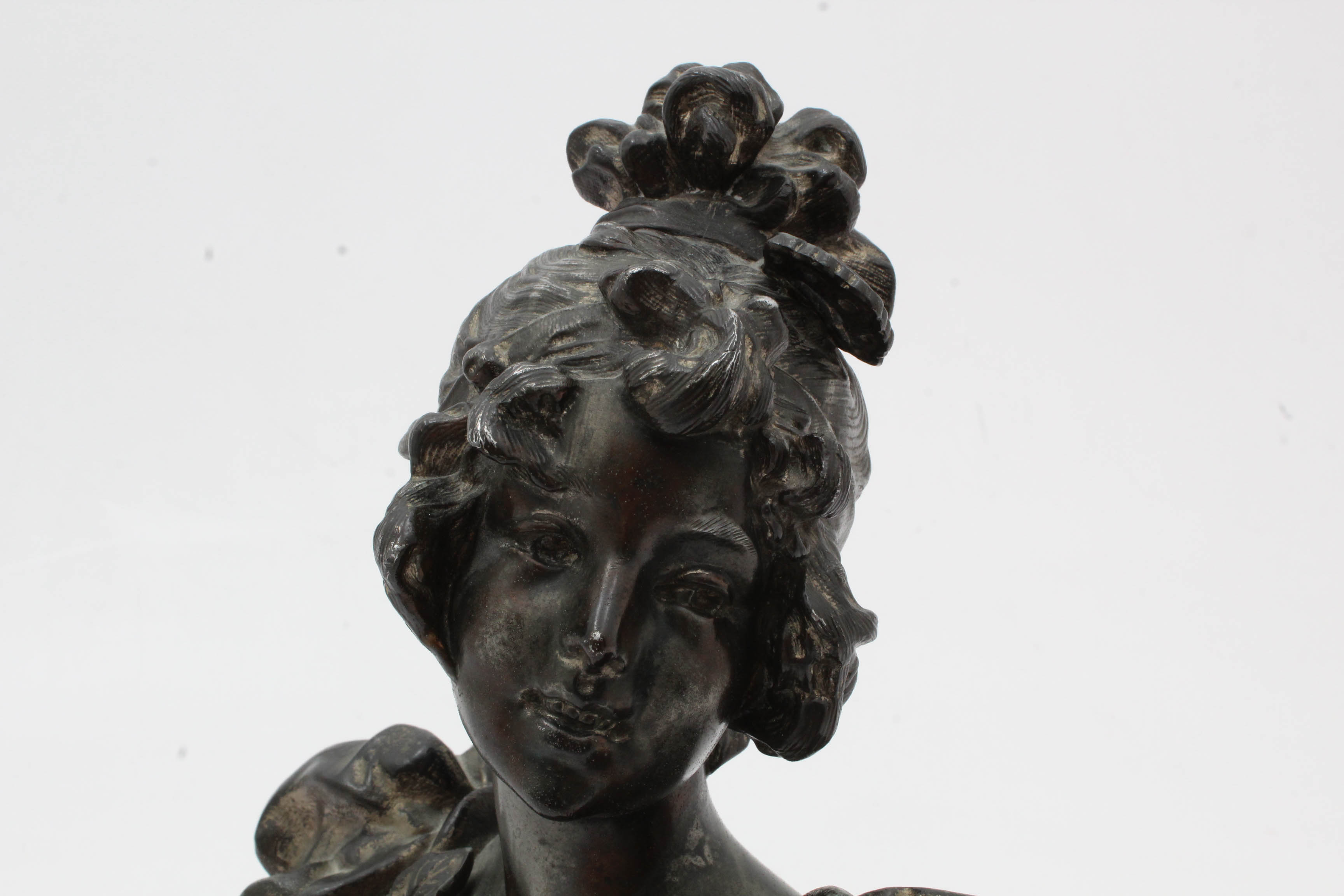Vintage Cast Spelter Bust of Young Woman