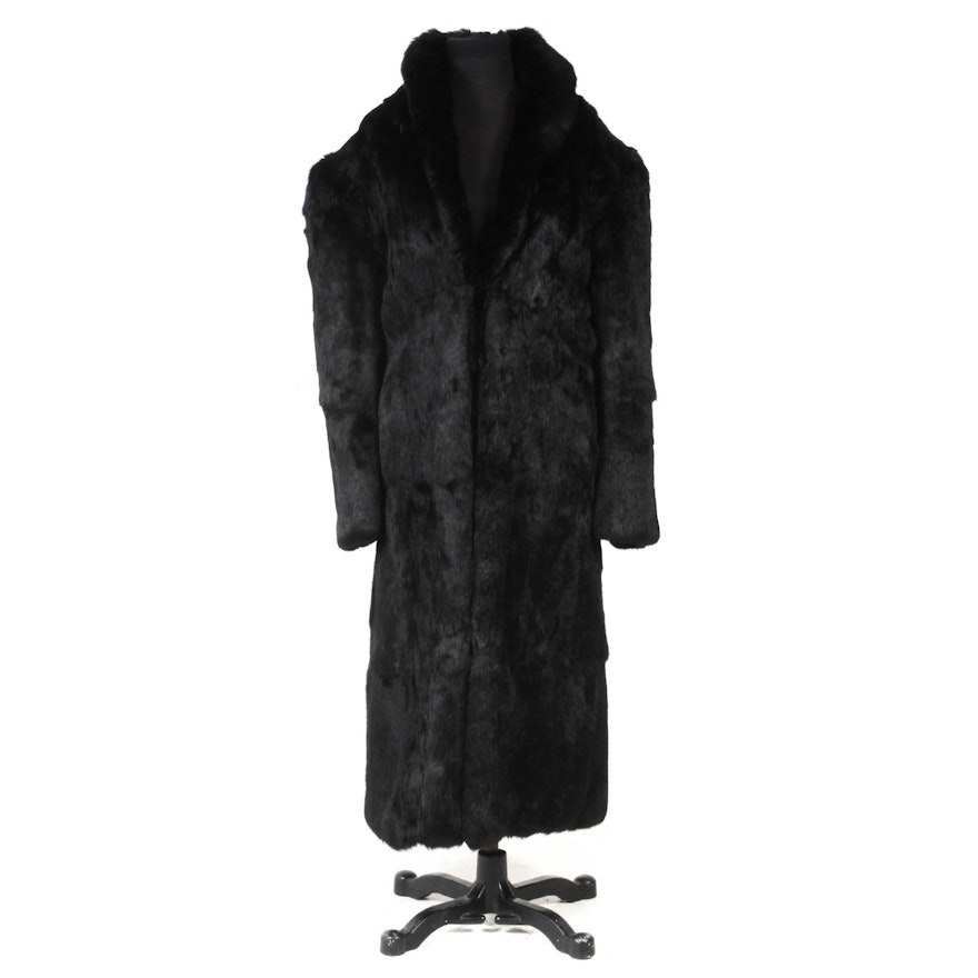 Black Full Skin Rabbit Fur Coat