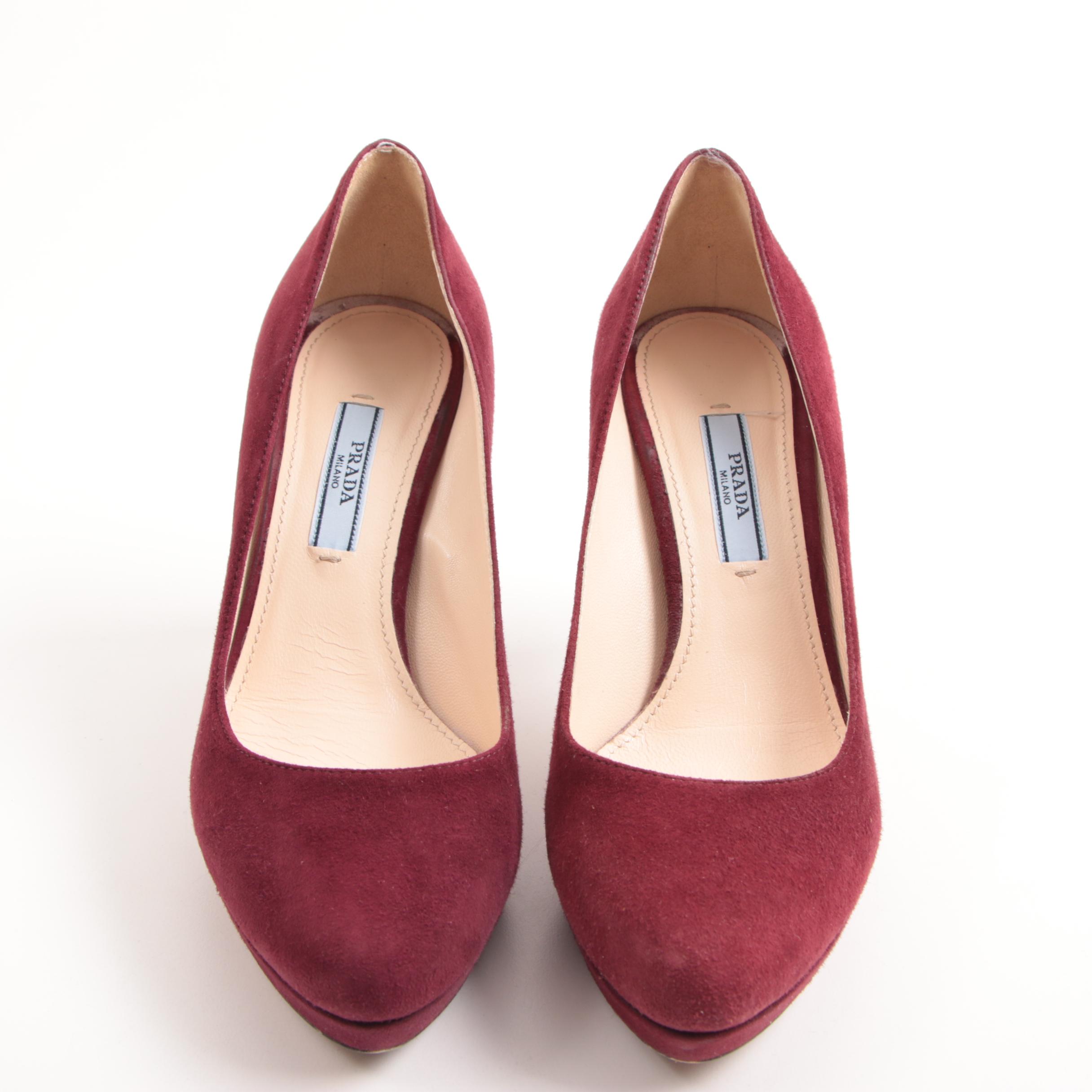 Prada Burgundy Suede Platform Pumps