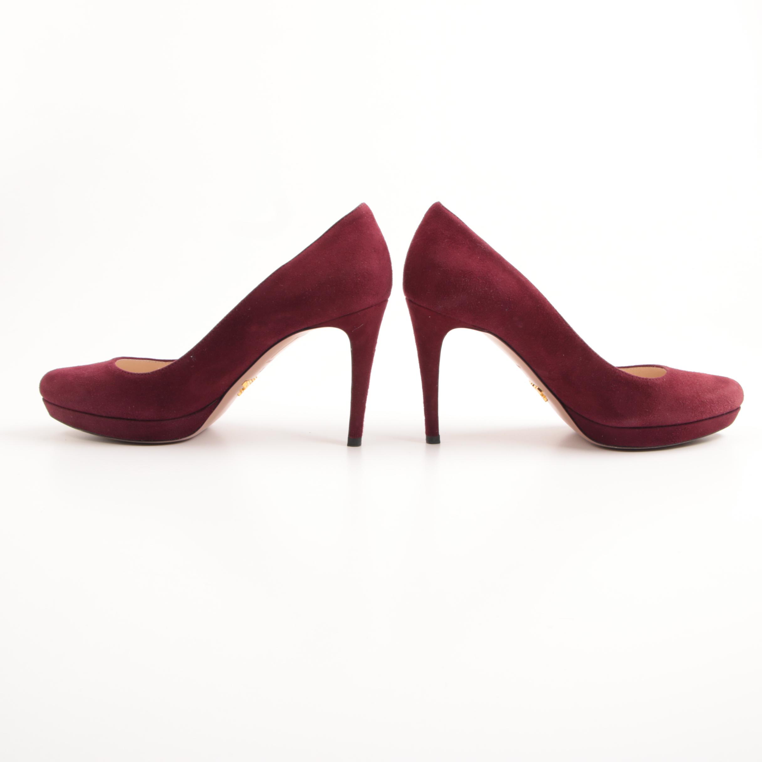 Prada Burgundy Suede Platform Pumps
