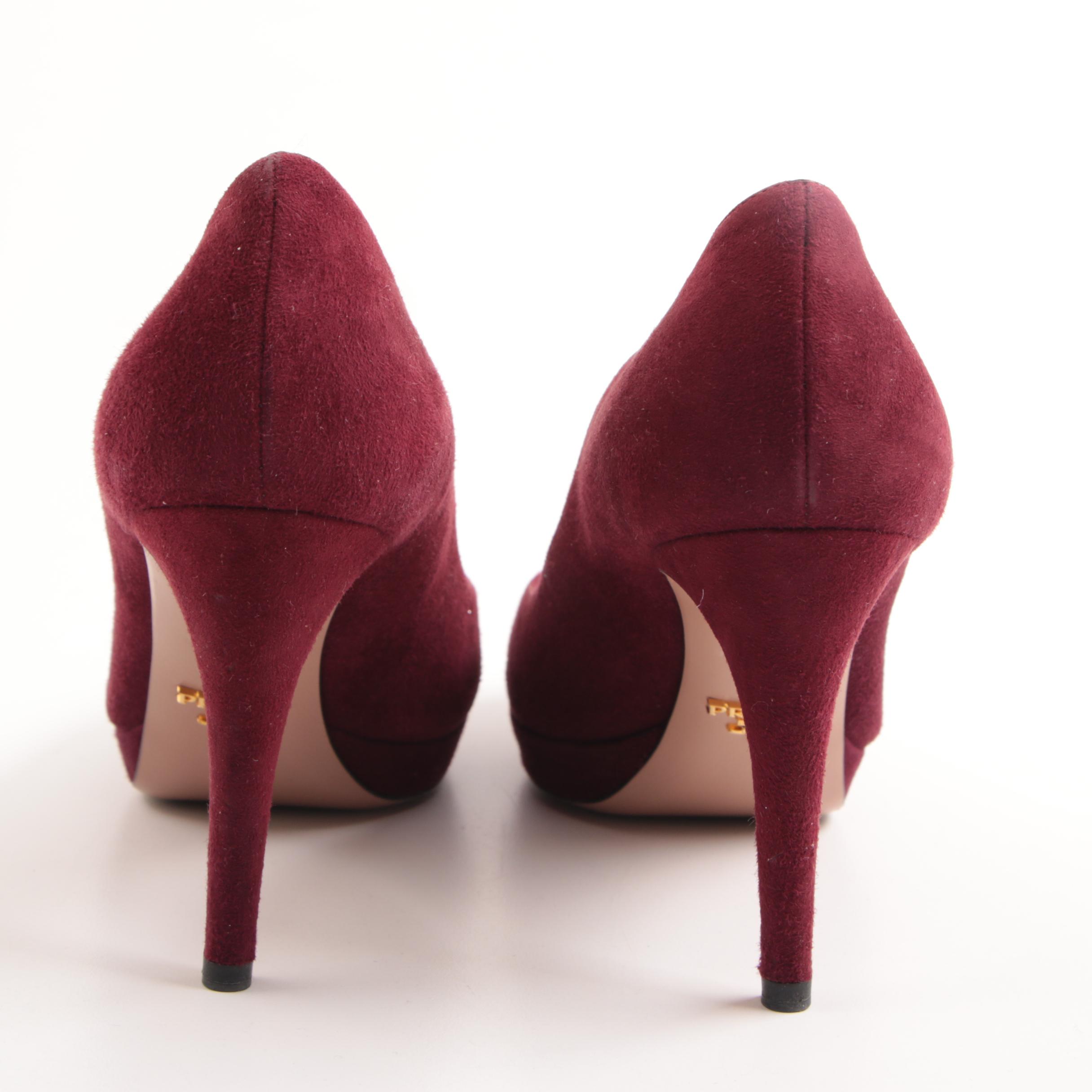 Prada Burgundy Suede Platform Pumps