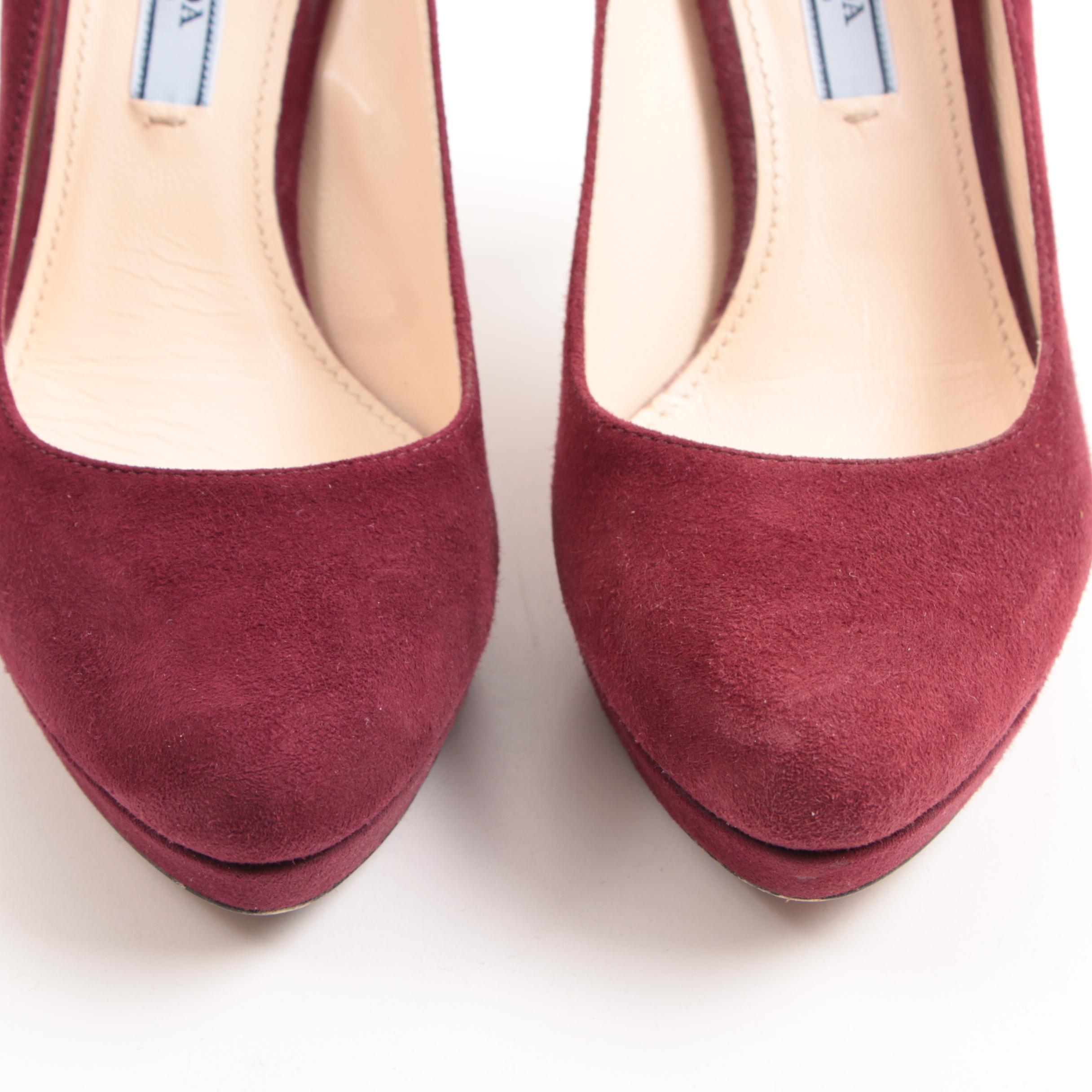 Prada Burgundy Suede Platform Pumps