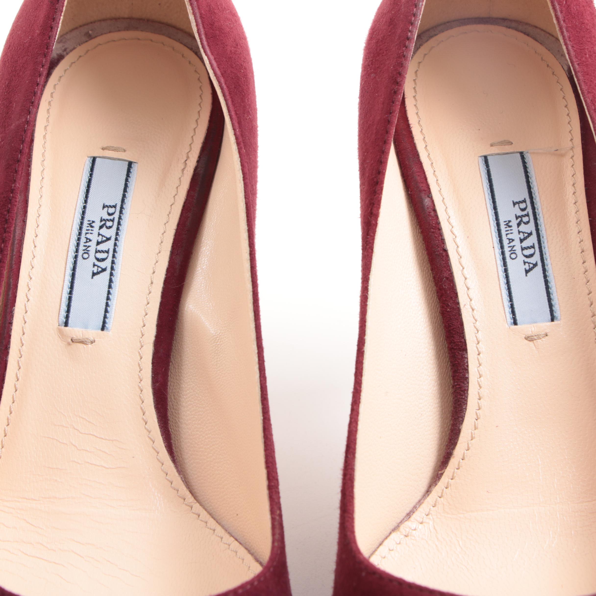 Prada Burgundy Suede Platform Pumps