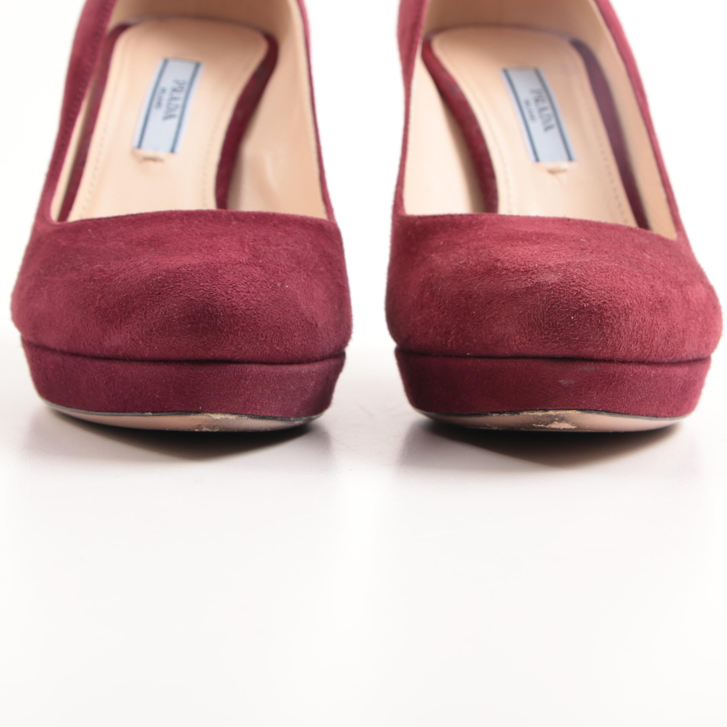 Prada Burgundy Suede Platform Pumps
