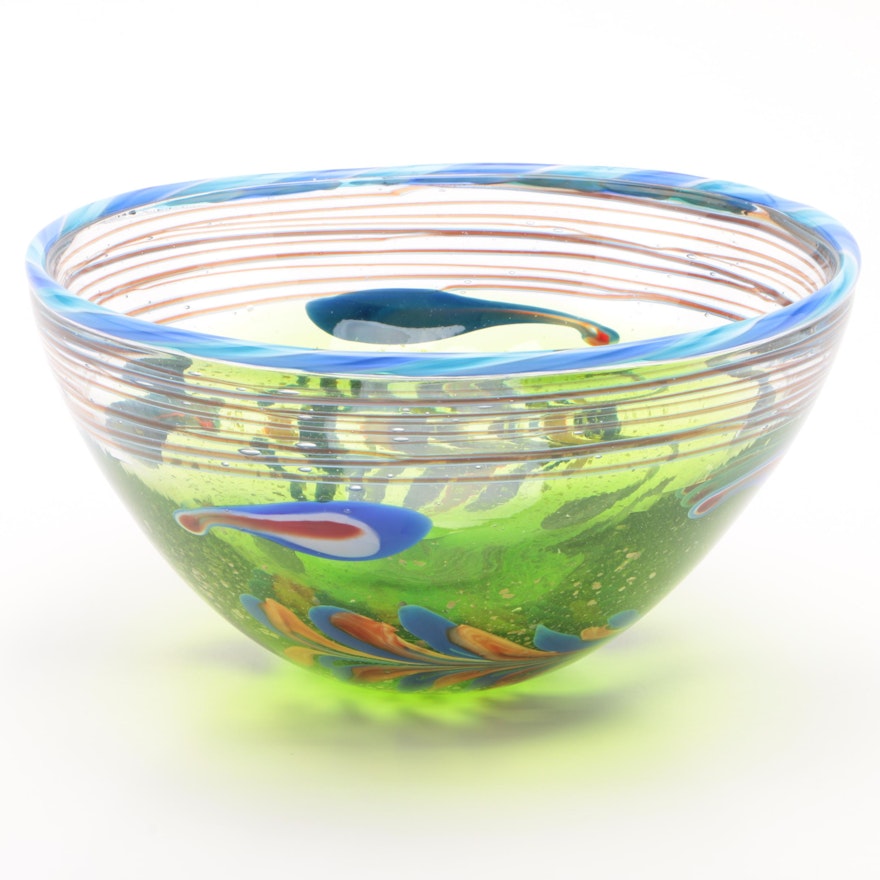 Dale Tiffany "Moss and Feather" Glass Bowl