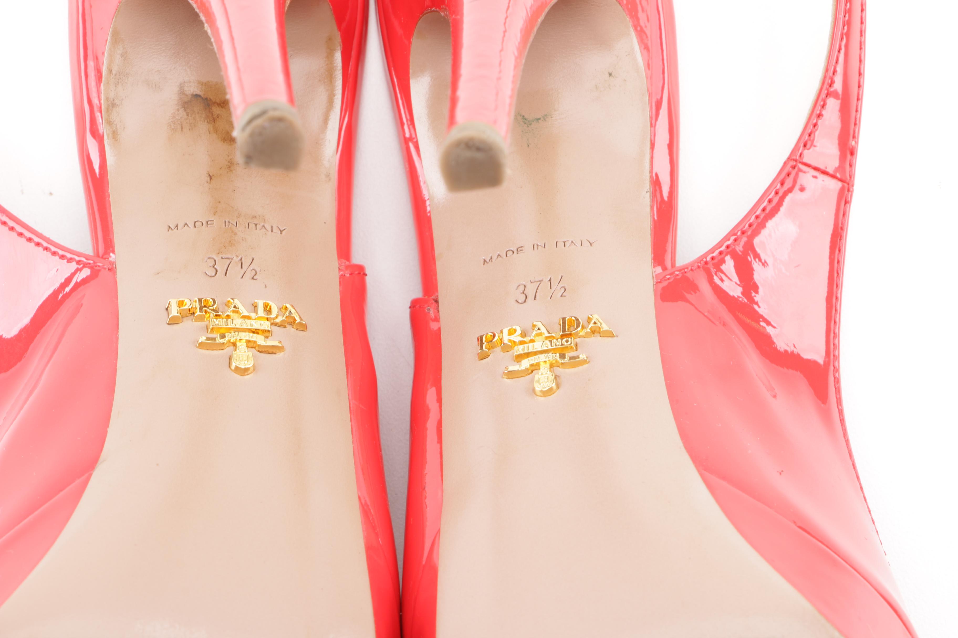 Prada Red Patent Leather Peep-Toe Platform Slingback Pumps