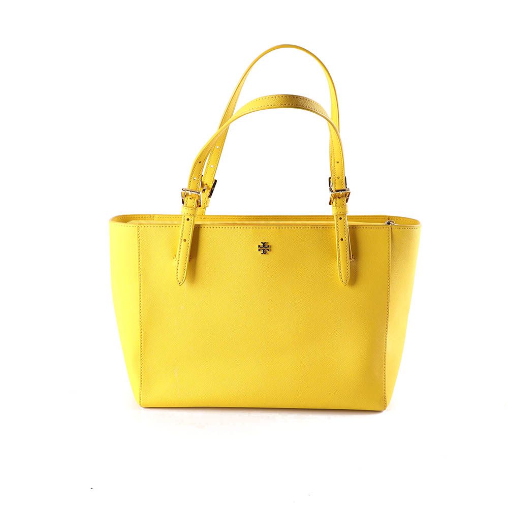 Tory Burch York Small Yellow Saffiano Leather Buckle Tote