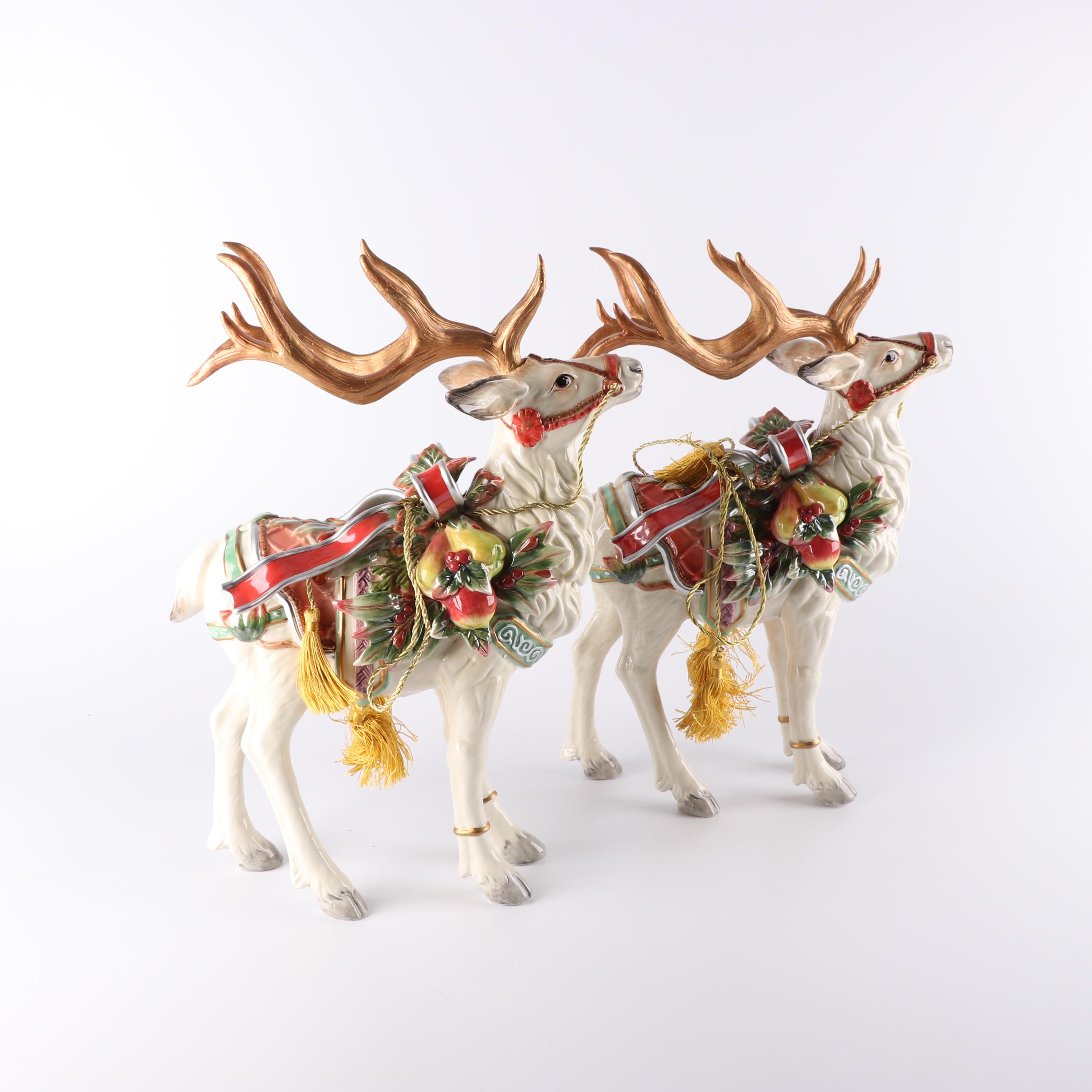 Fitz and Floyd "Enchanted Holiday" Reindeer Figurines