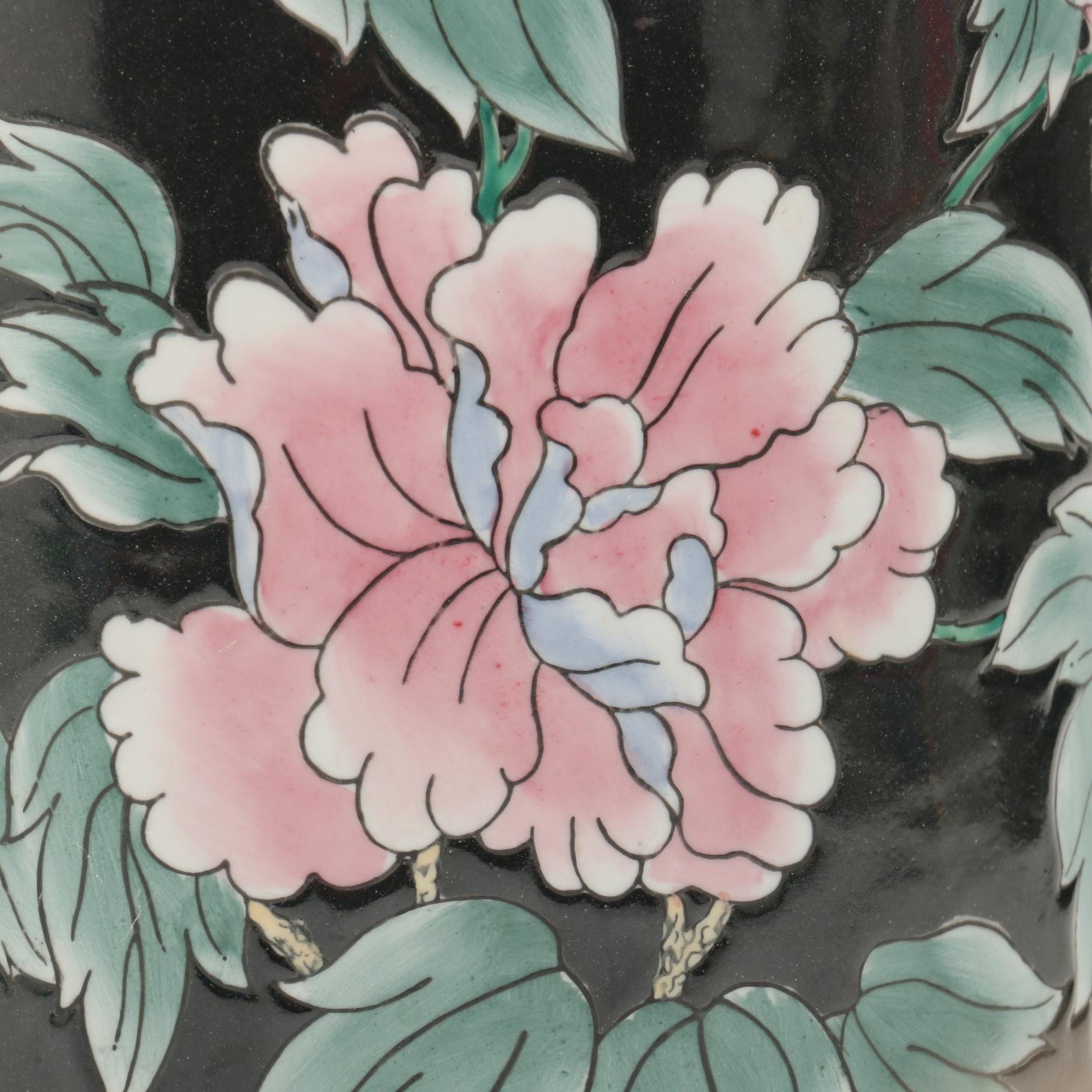 Chinoiserie Enameled Ceramic Umbrella Stand