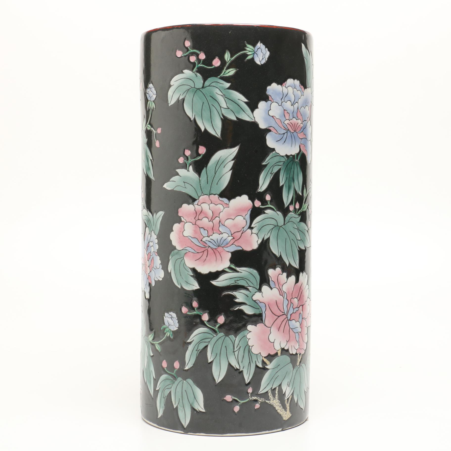 Chinoiserie Enameled Ceramic Umbrella Stand