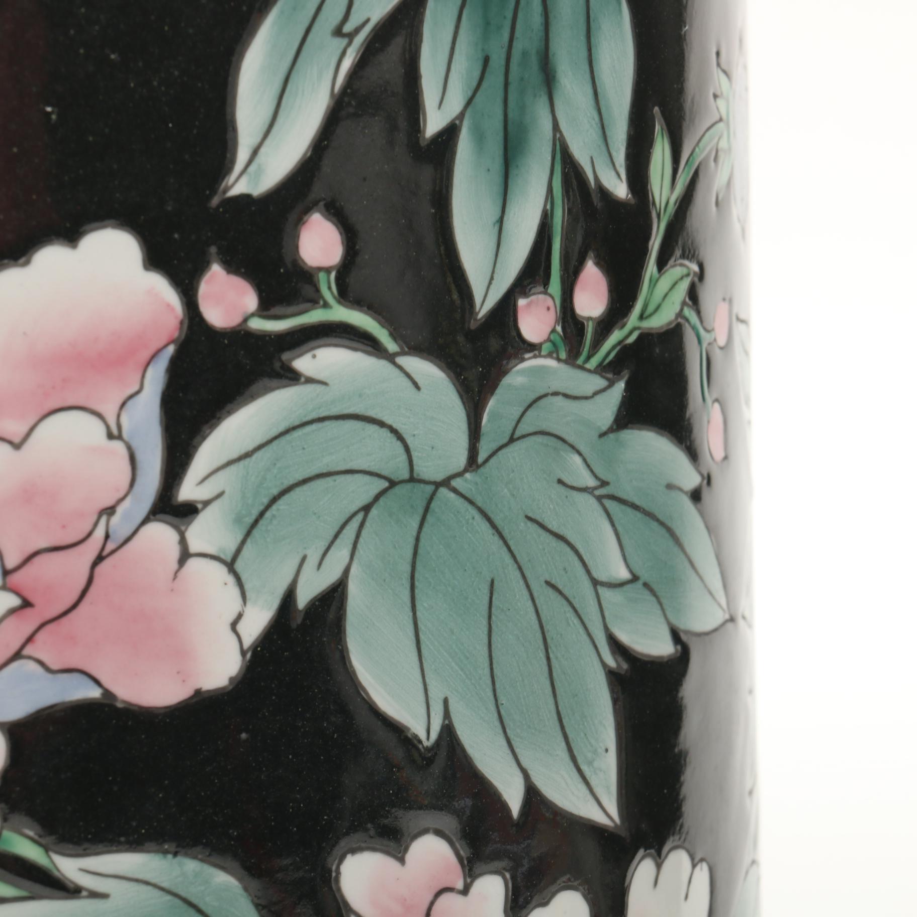 Chinoiserie Enameled Ceramic Umbrella Stand
