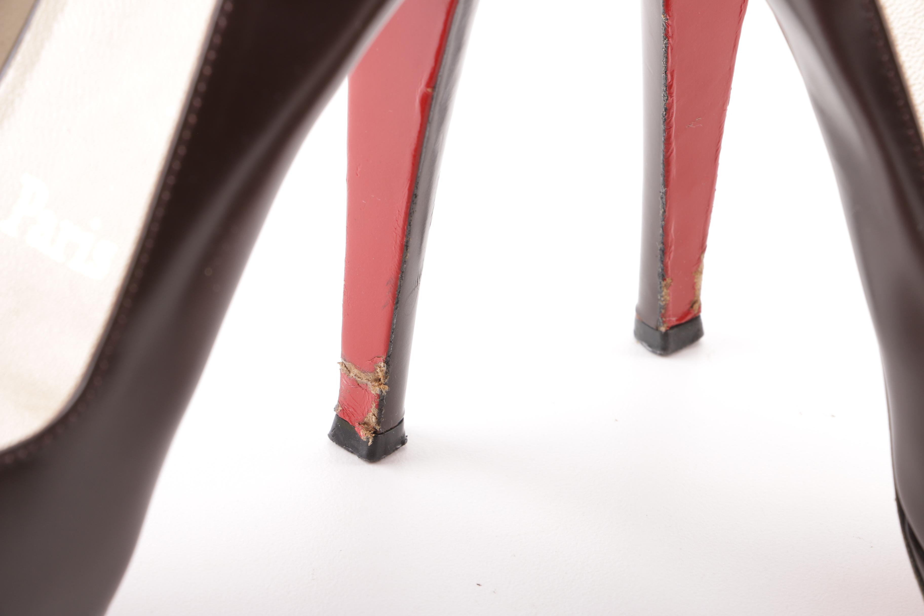 Christian Louboutin Soso and Prada Brown Leather High-Heeled Platform Sandals