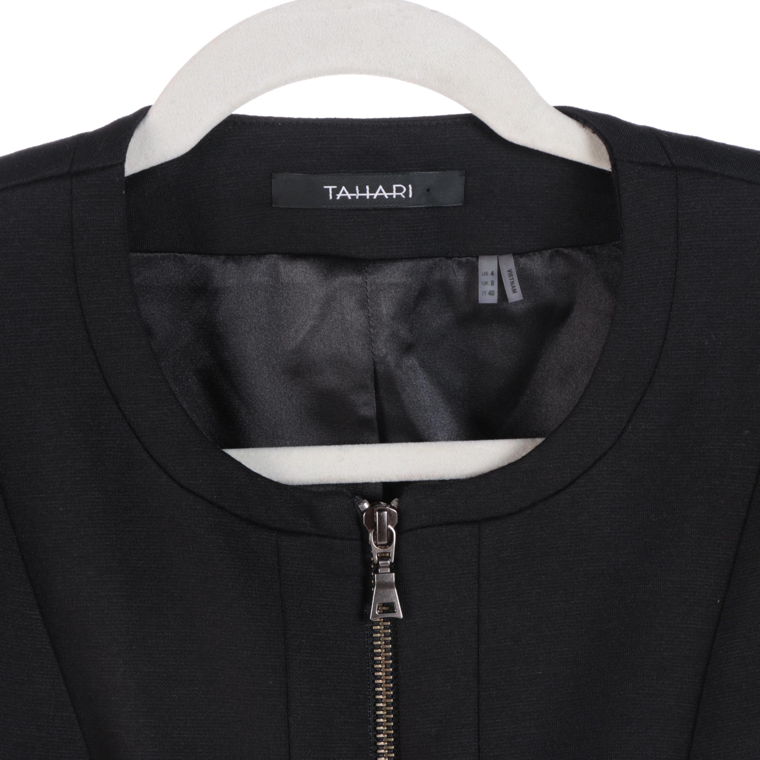 Elie Tahari Leather Accented Jacket, Dark Tone Blazers and Magenta Skirt Suit