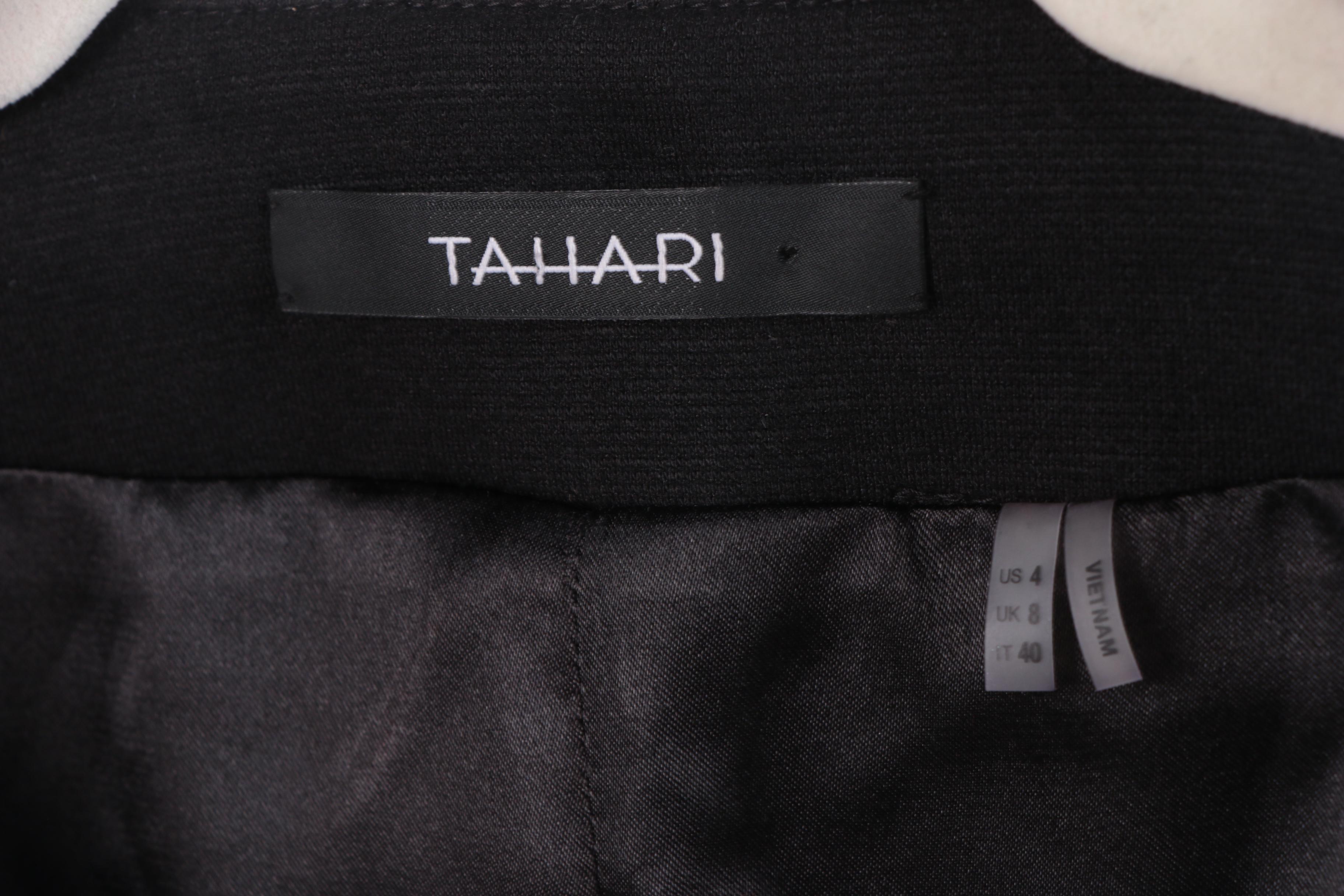 Elie Tahari Leather Accented Jacket, Dark Tone Blazers and Magenta Skirt Suit