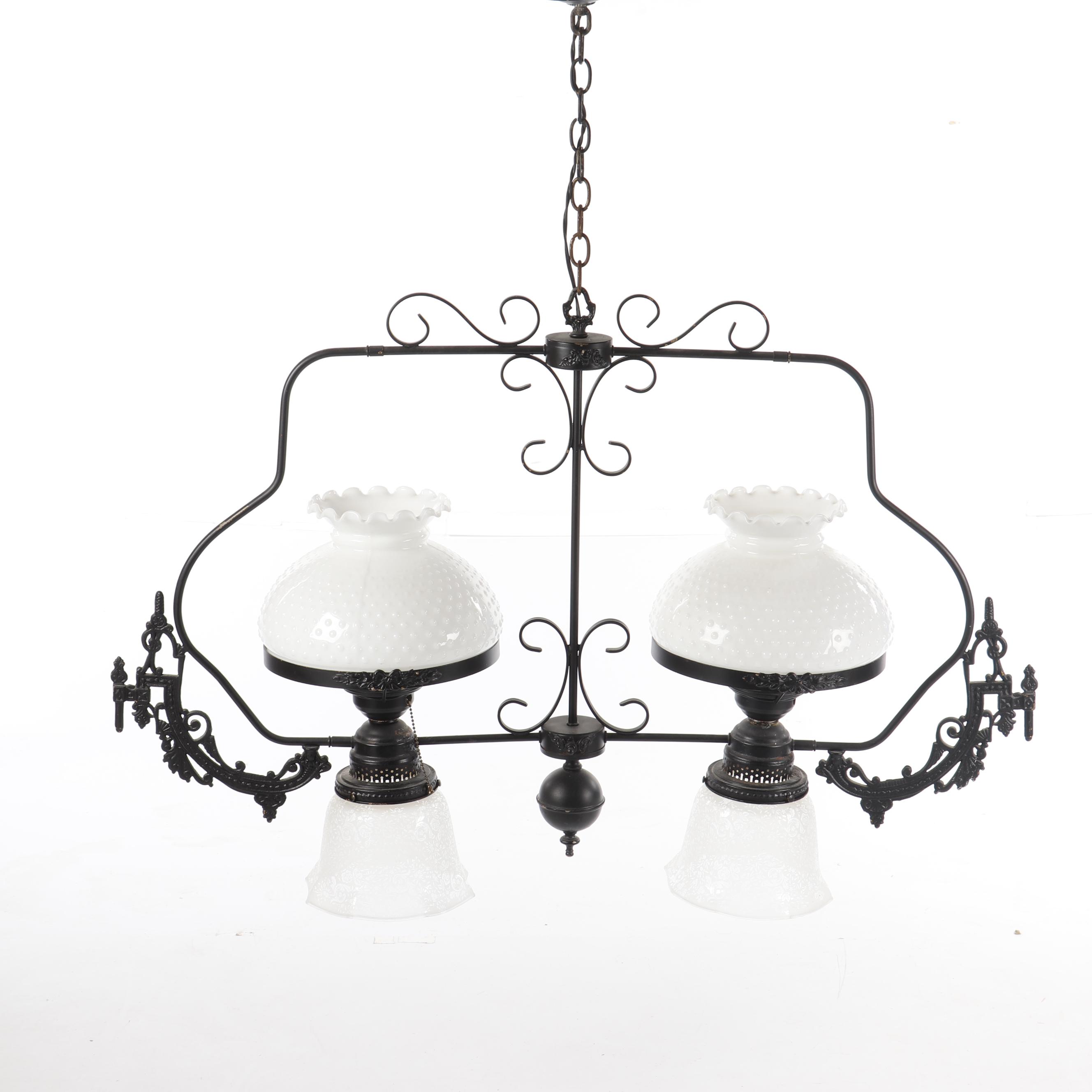 Converted Metal Hanging Gas Light Fixture