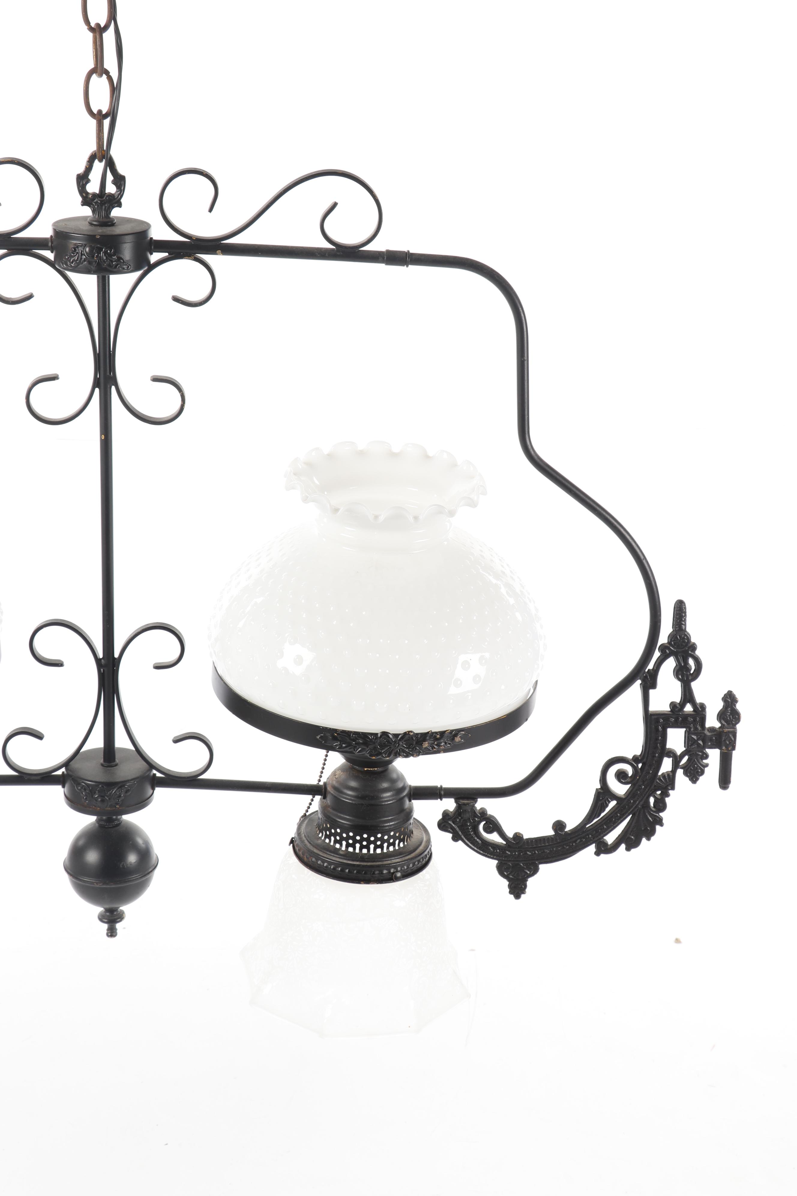 Converted Metal Hanging Gas Light Fixture