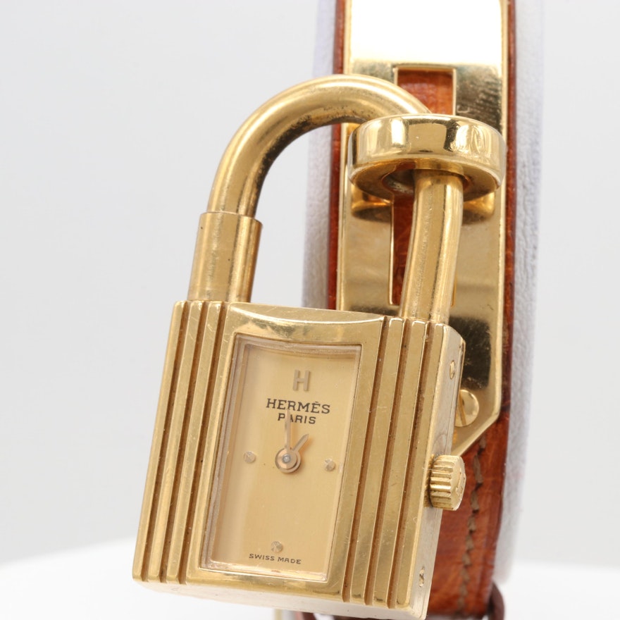 Hermès Paris Gold Plated "Kelly" Padlock Wristwatch