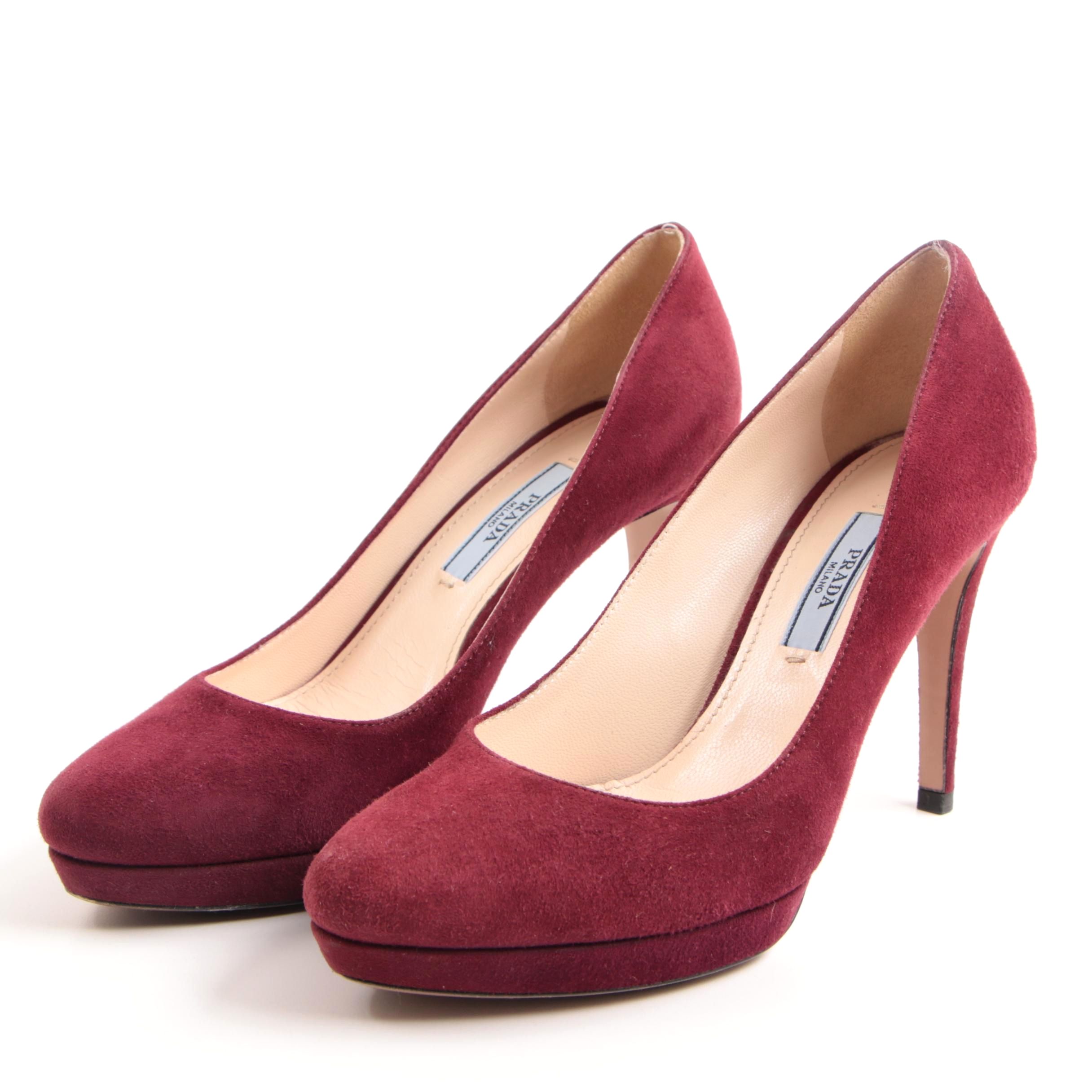 Prada Burgundy Suede Platform Pumps