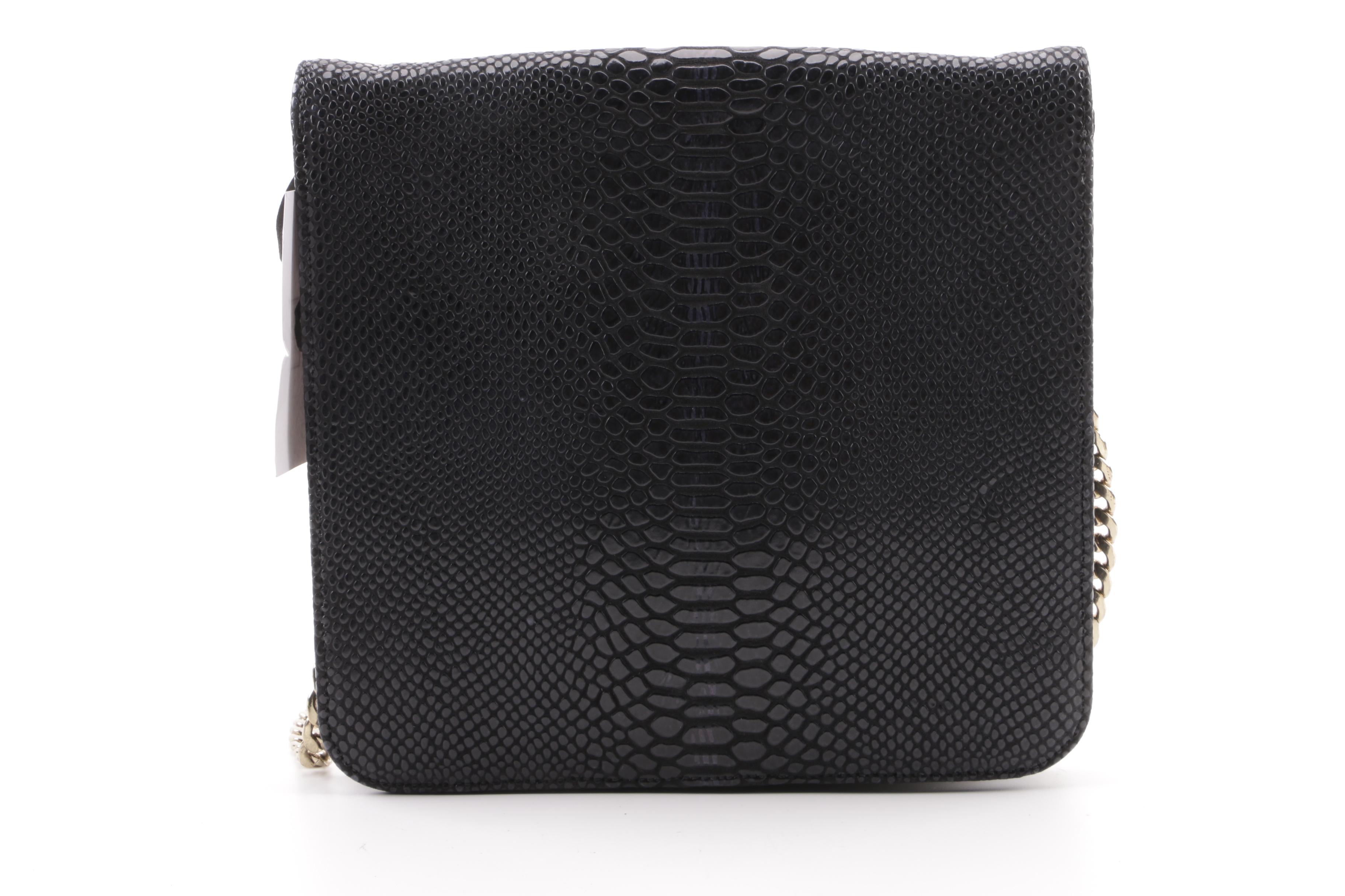 Ashlie Redmond Black Reptile Embossed Leather Flap Front Shoulder Bag