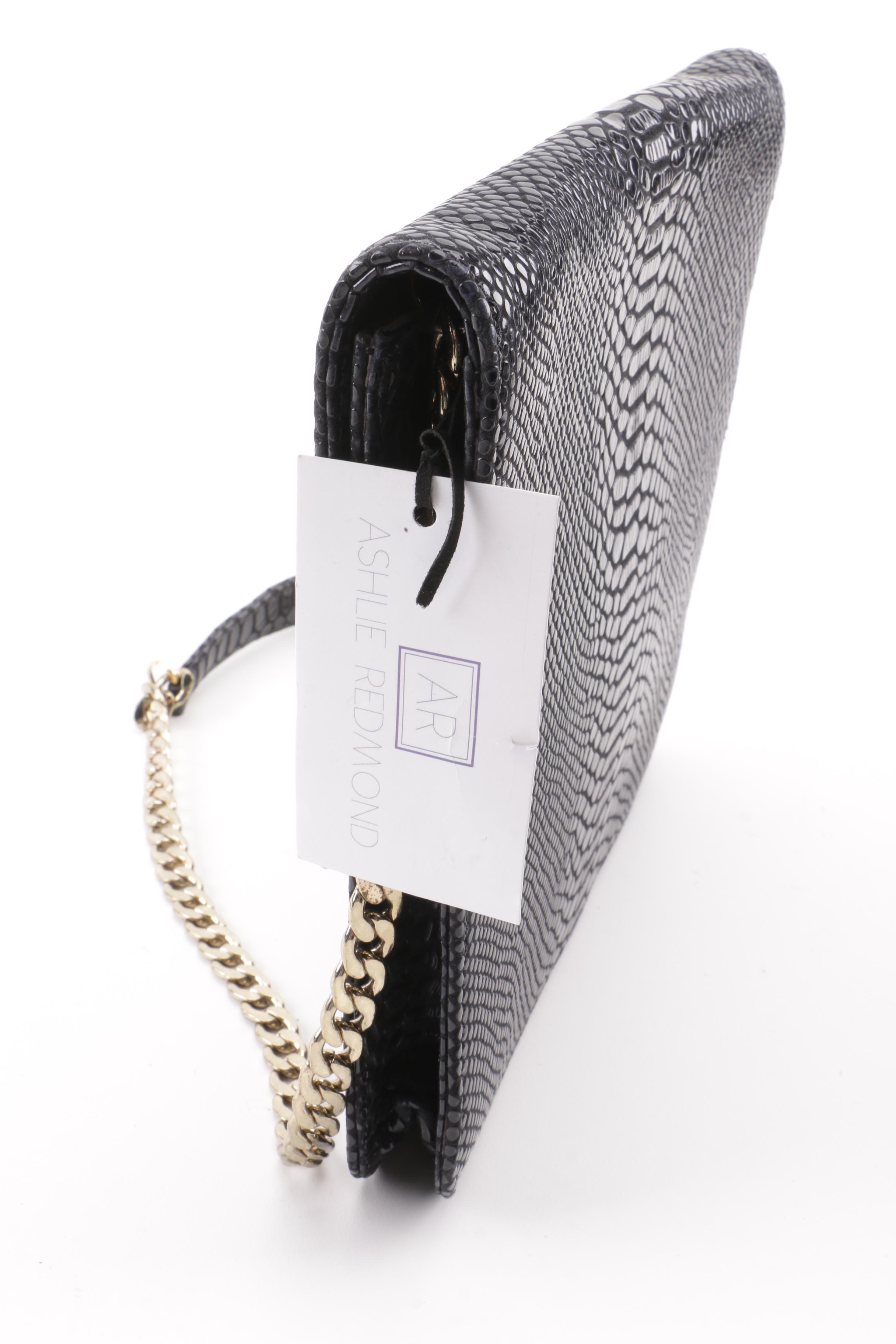 Ashlie Redmond Black Reptile Embossed Leather Flap Front Shoulder Bag